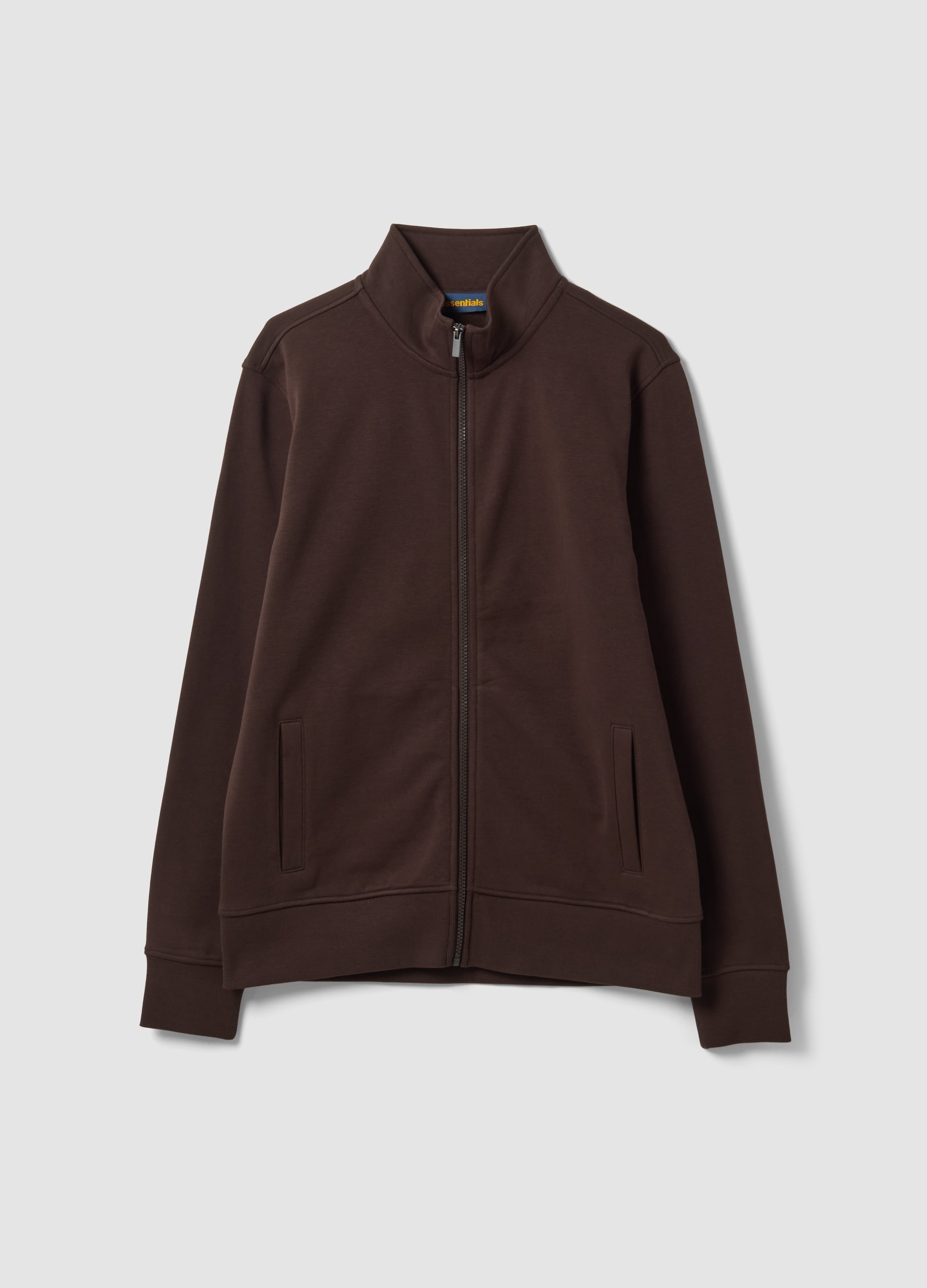 Felpa Marrone In Misto Cotone Con Girocollo E Zip Regular Fit
