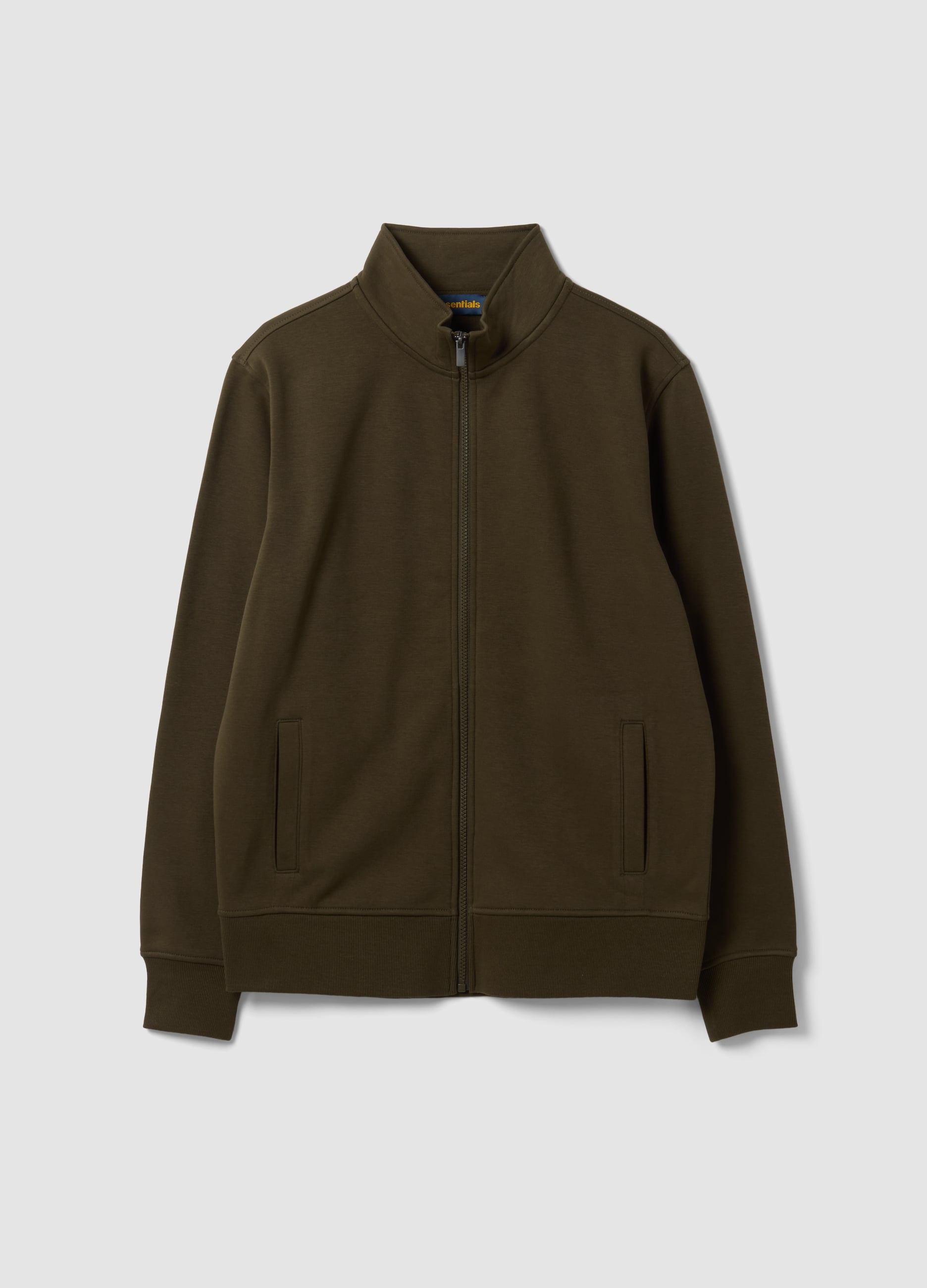 Felpa Verde In Misto Cotone Con Girocollo E Zip Regular Fit