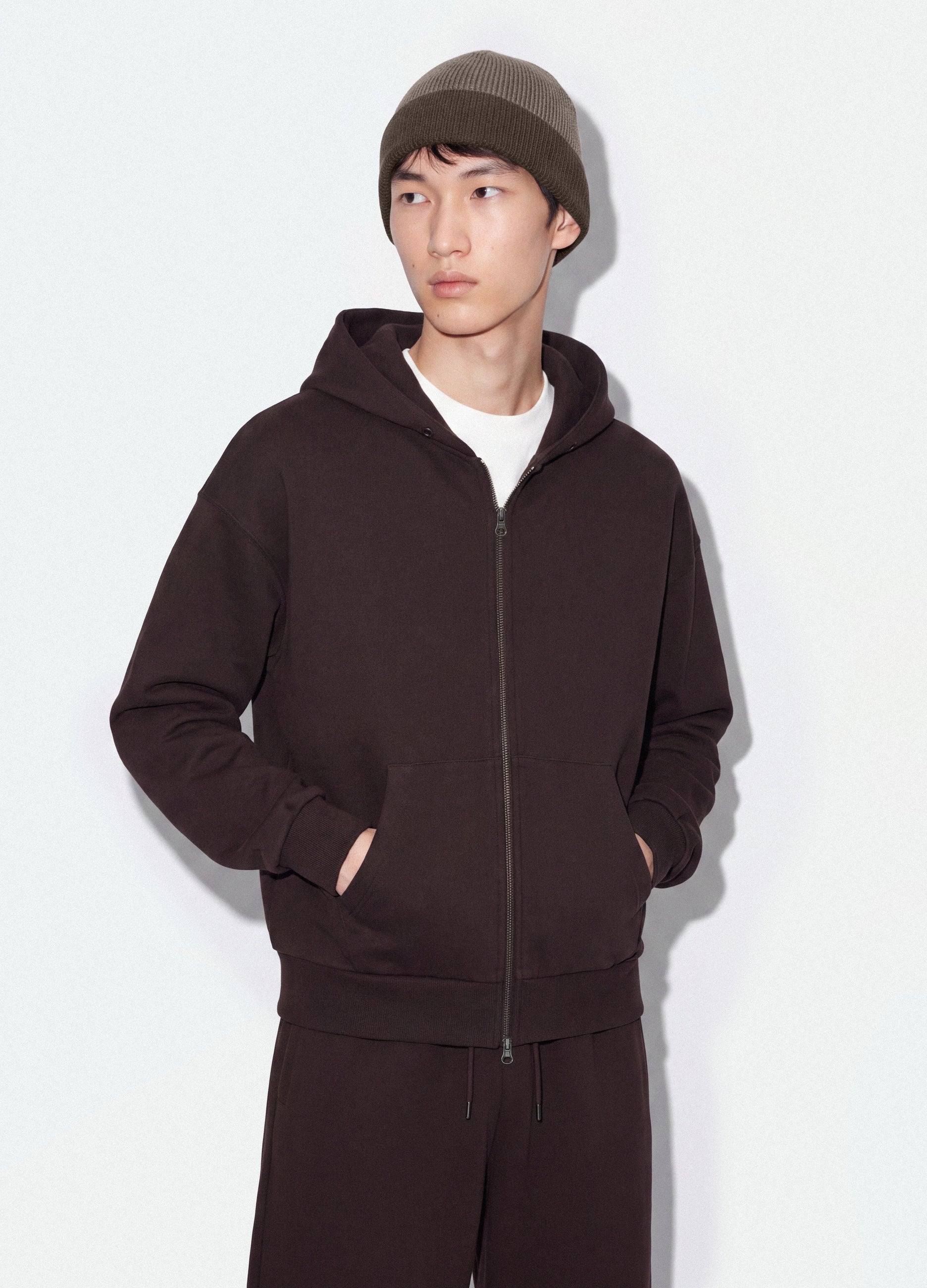 Felpa Crop Marrone In Puro Cotone Con Cappuccio Over Fit