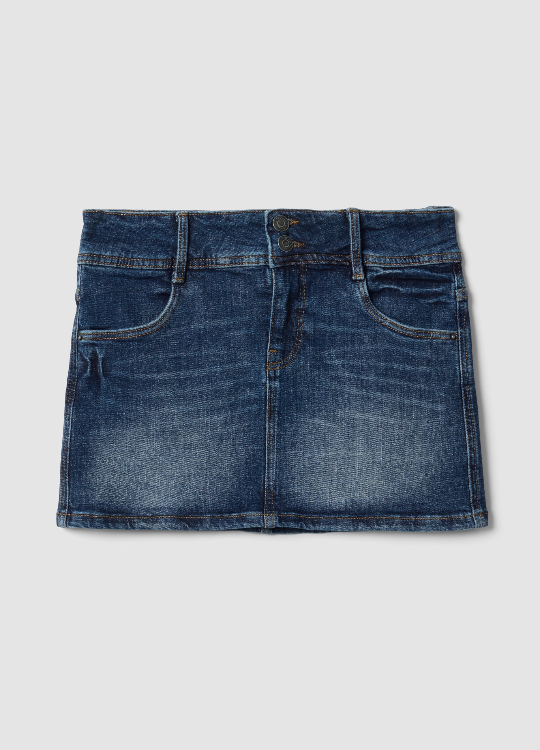 Mini Gonna Blu In Denim Di Cotone Elasticizzato