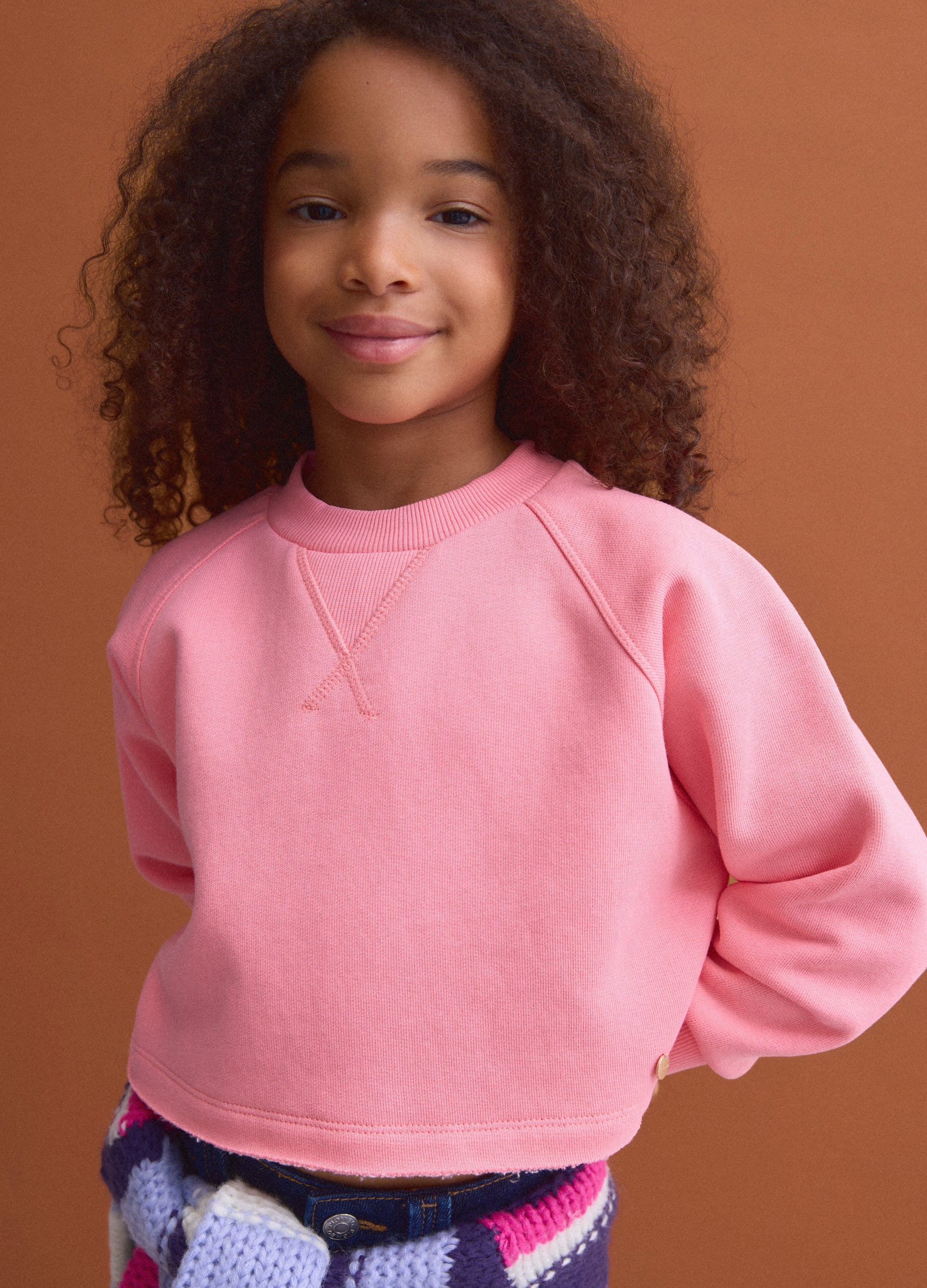 Felpa Rosa Crop In Misto Cotone A Girocollo Relaxed Fit Per Bambina