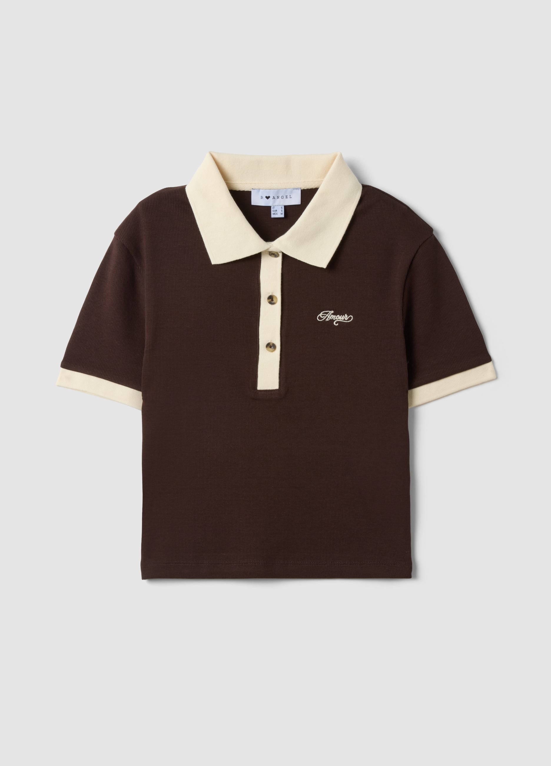 Polo Crop Marrone In Cotone Elasticizzato Con Stampa Regular Fit