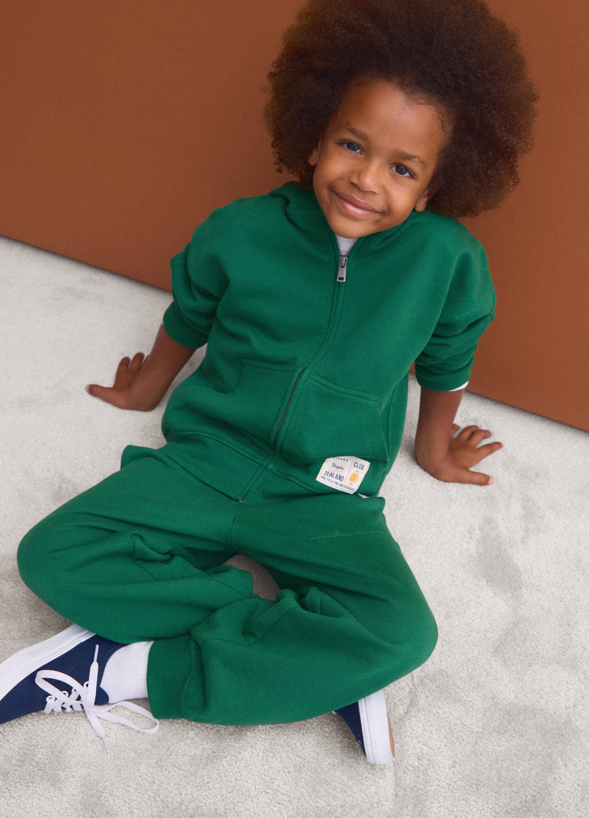 Pantaloni Jogger Verdi In Puro Cotone Con Vita Elasticizzata Per Bambino