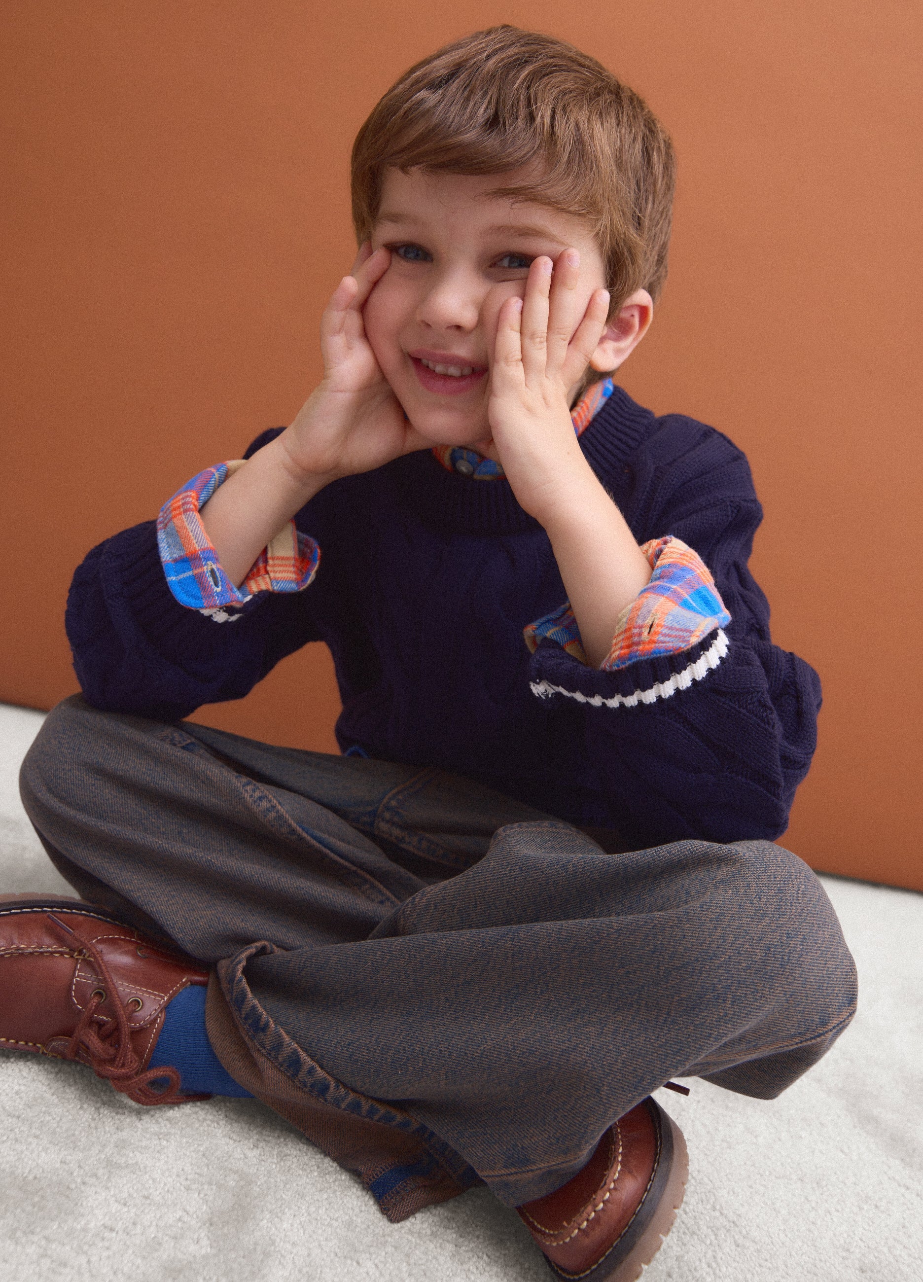 Maglia Blu In Puro Cotone A Trecce Over Fit Per Bambino