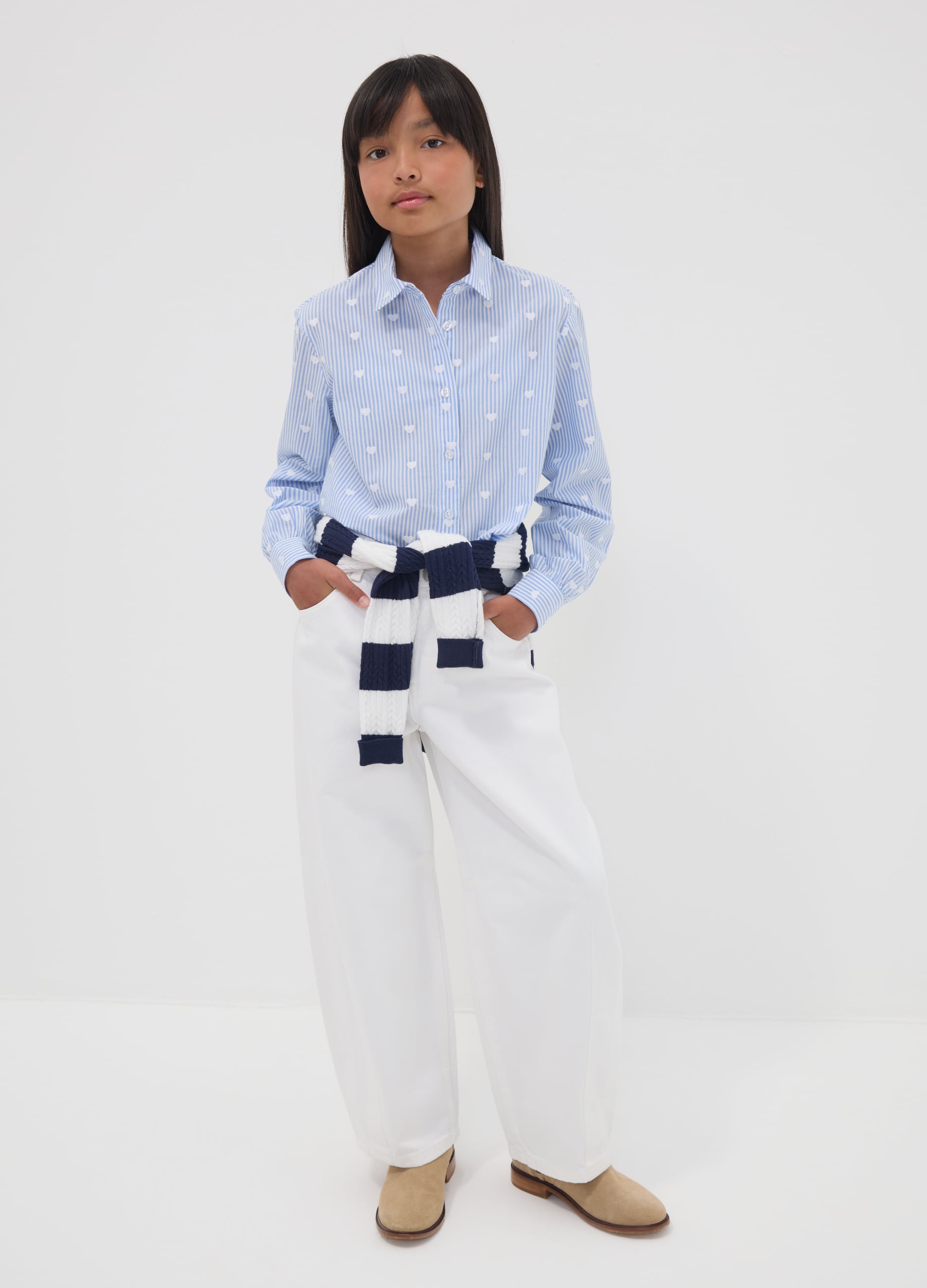 Pantaloni Bianchi Baggy In Puro Cotone Per Ragazza
