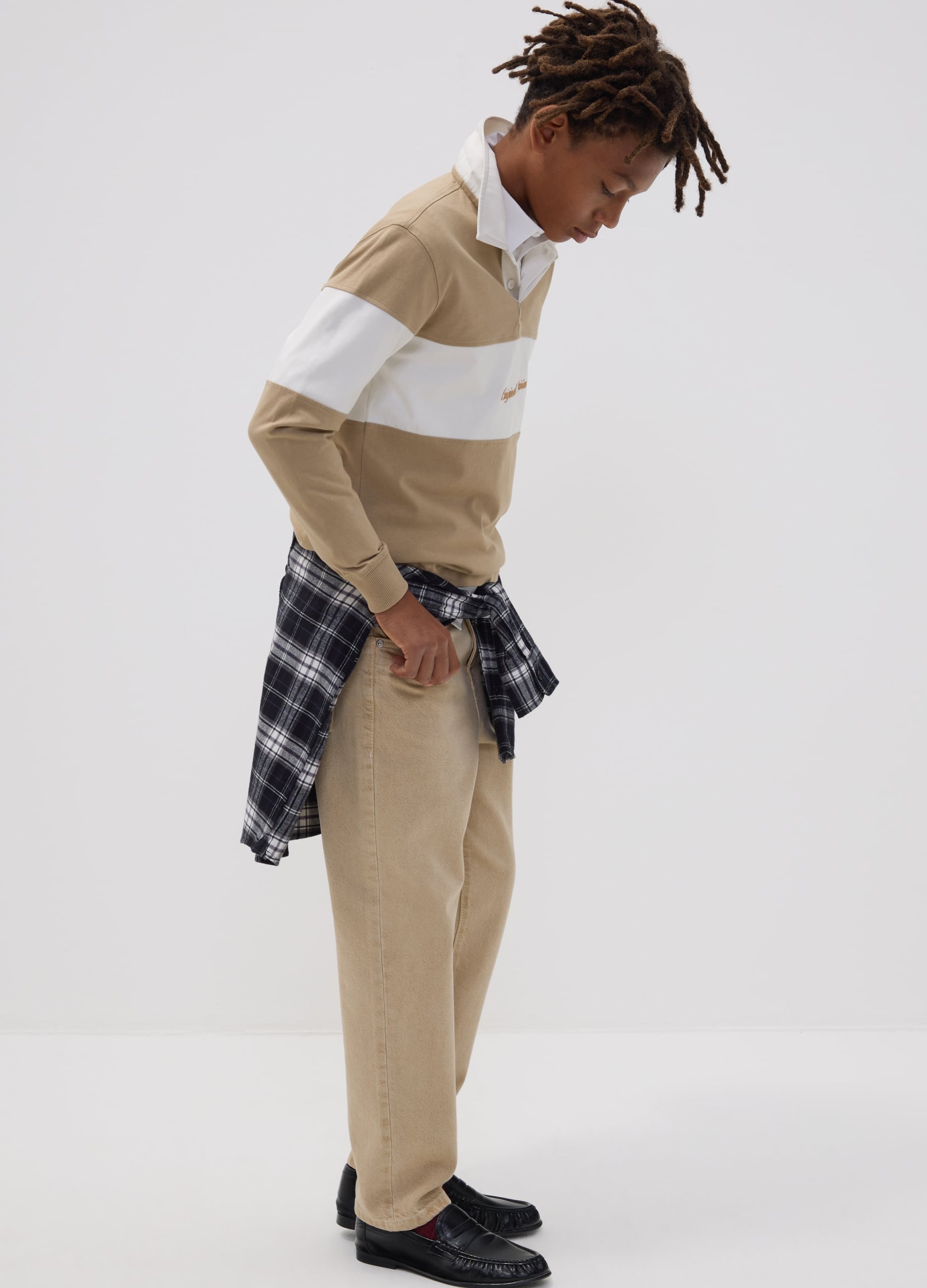 Jeans Denim Beige In Puro Cotone Relaxed Fit Per Ragazzo