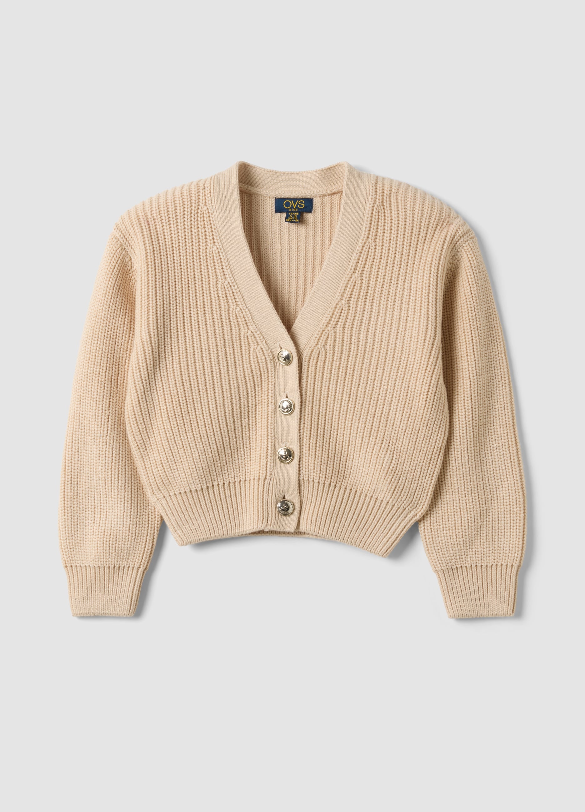 Cardigan Beige In Misto Cotone Con Bottoni Per Bambina