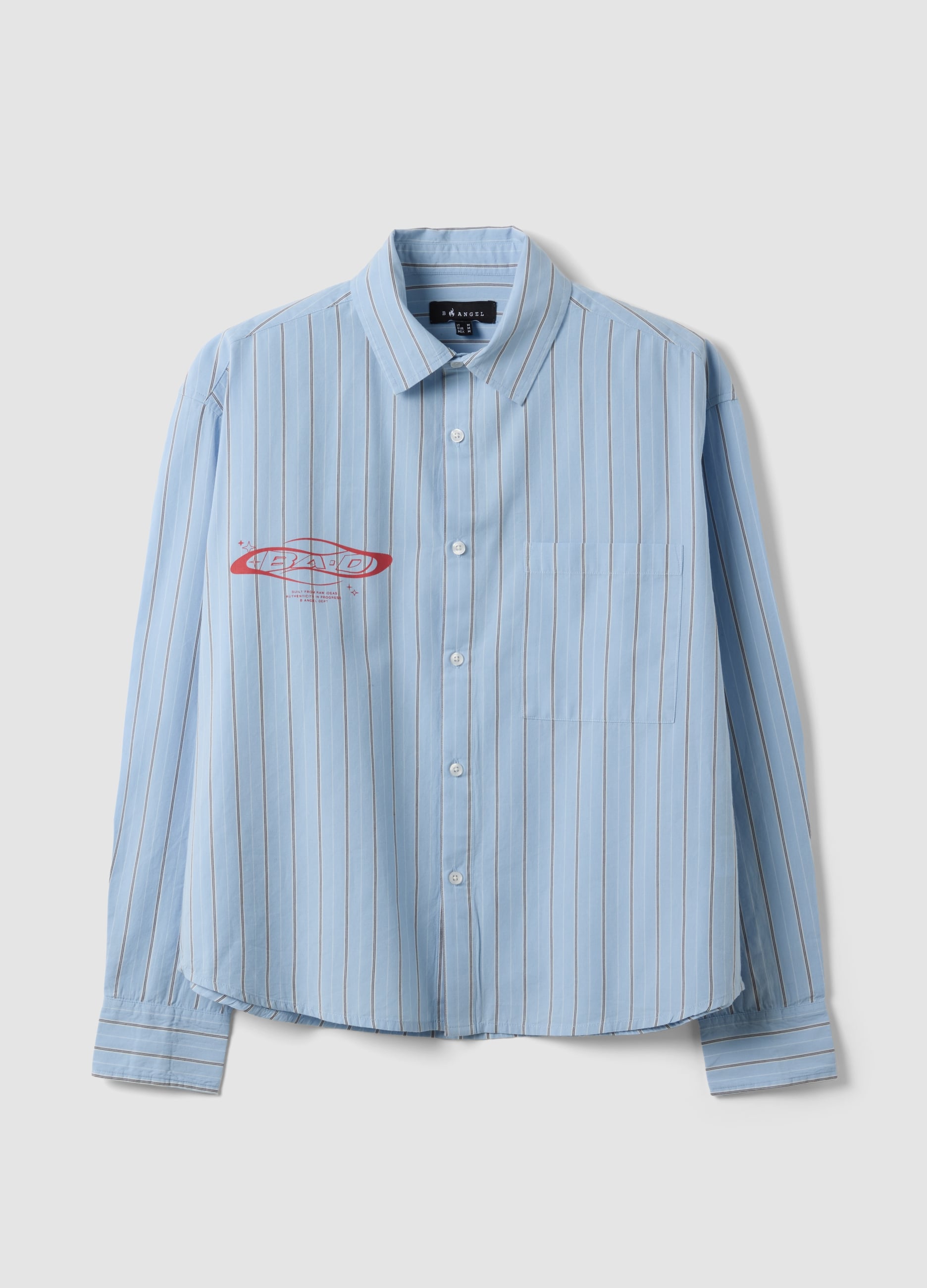Camicia Azzurra Cropped In Puro Cotone A Righe Over Fit