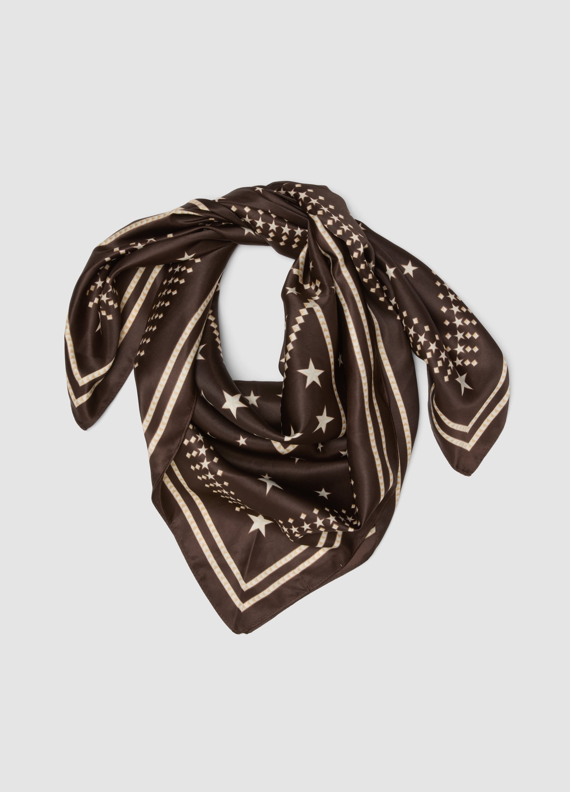 Foulard Marrone Con Stampa A Stelle