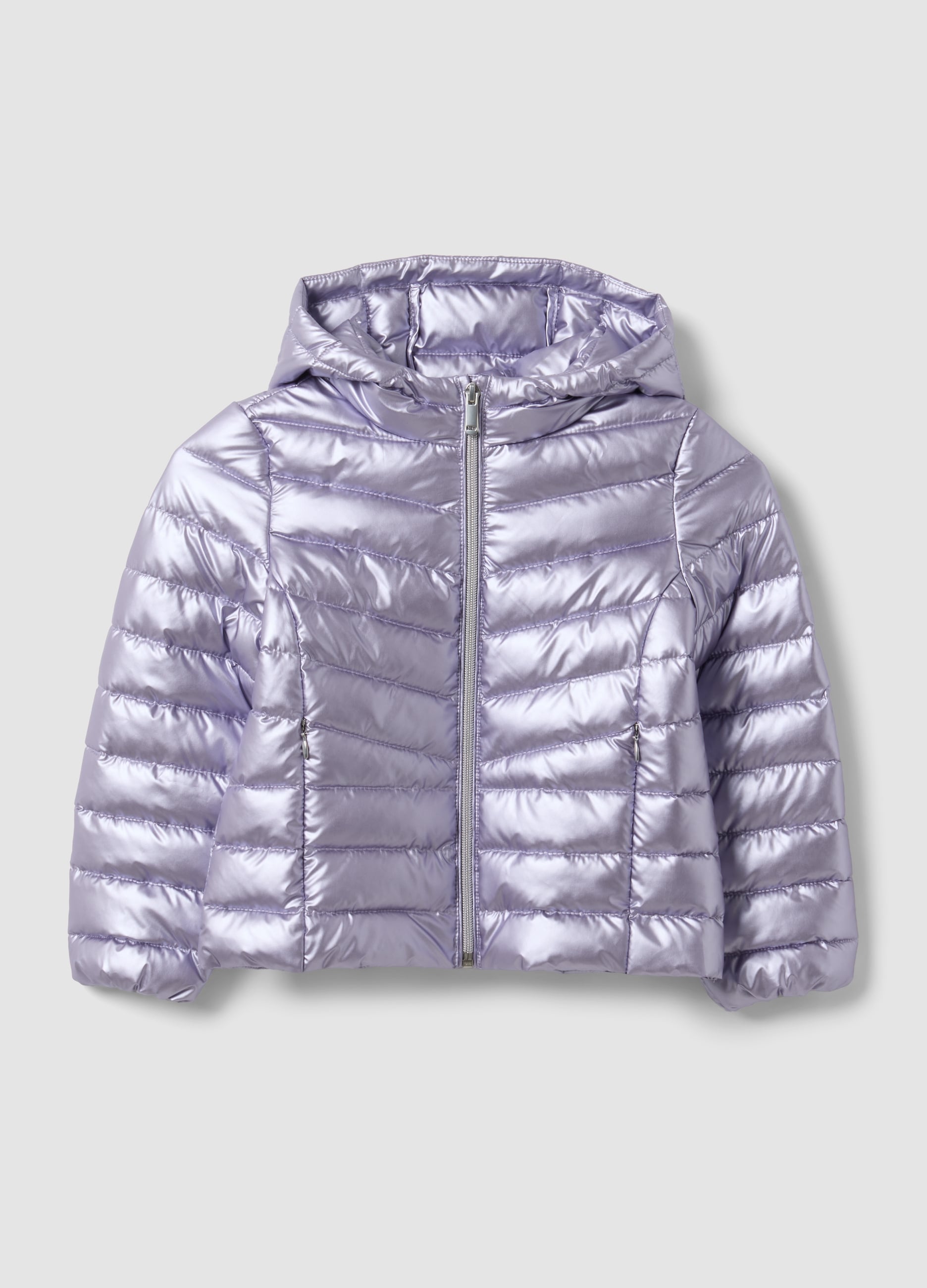 Piumino Ultralight Viola Con Cappuccio E Zip Per Bambina