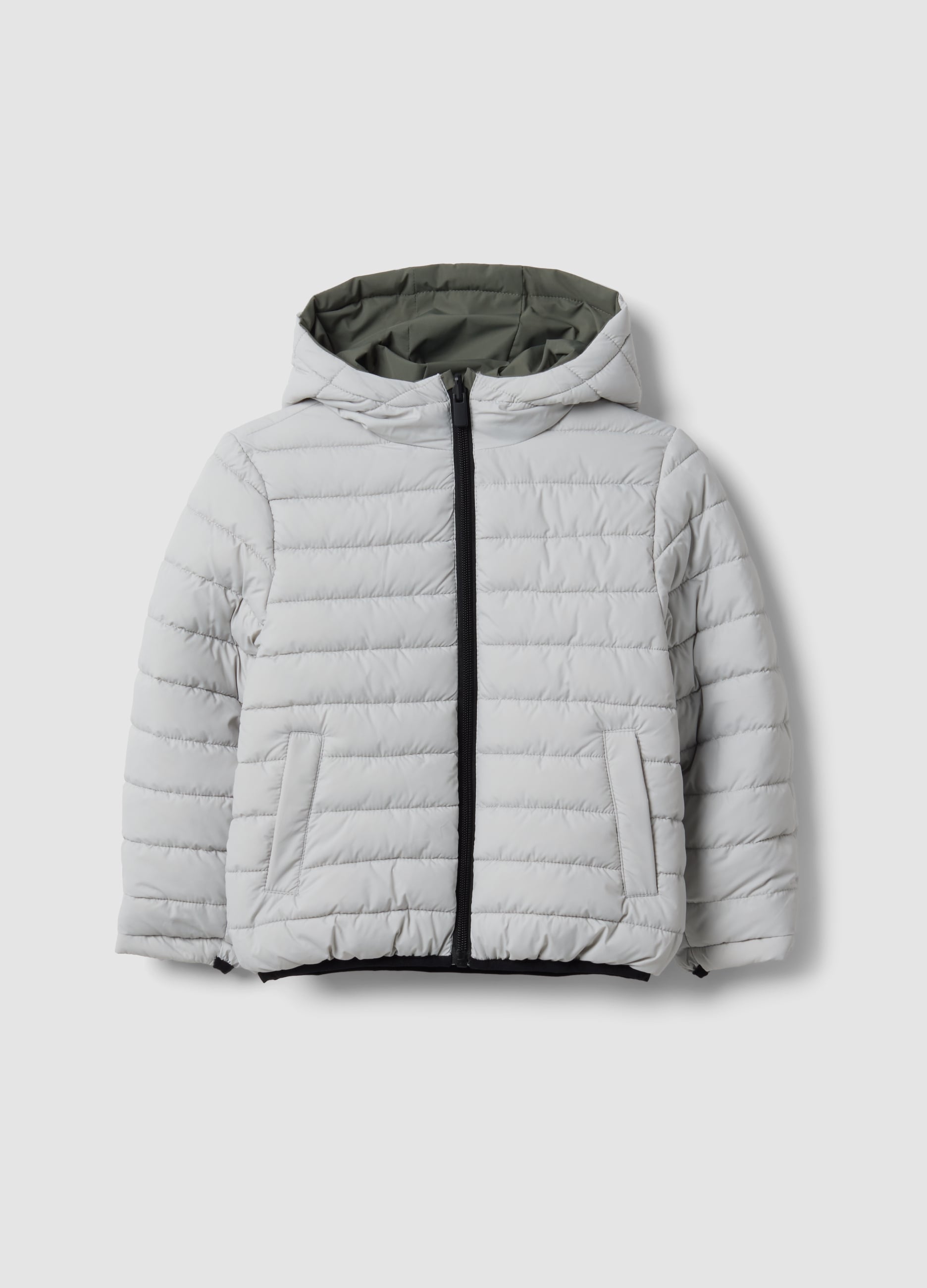Giubbotto Ultralight Reversibile Grigio Con Cappuccio E Zip Per Bambino
