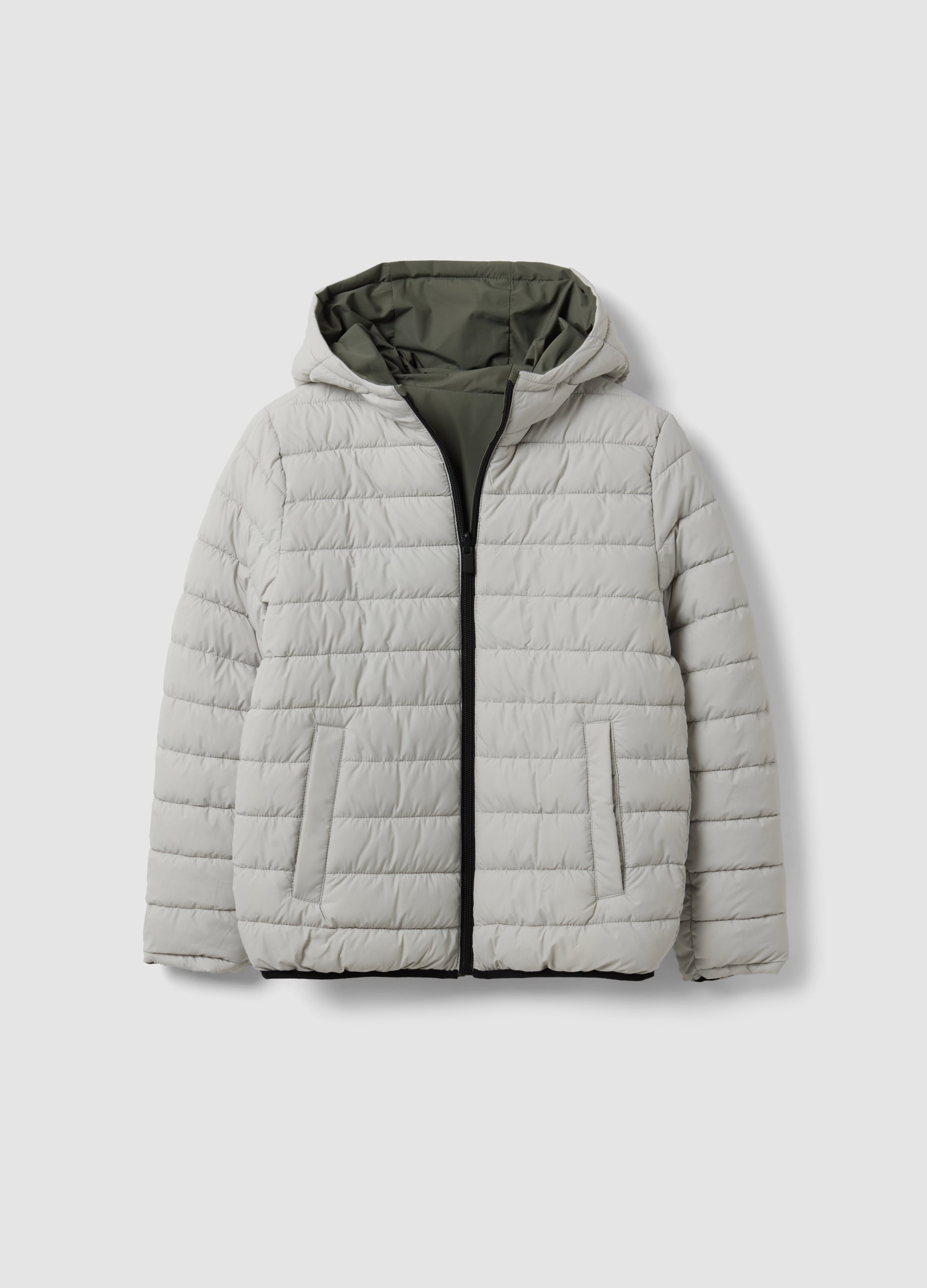 Giubbotto Ultralight Reversibile Grigio E Verde Imbottito Con Cappuccio