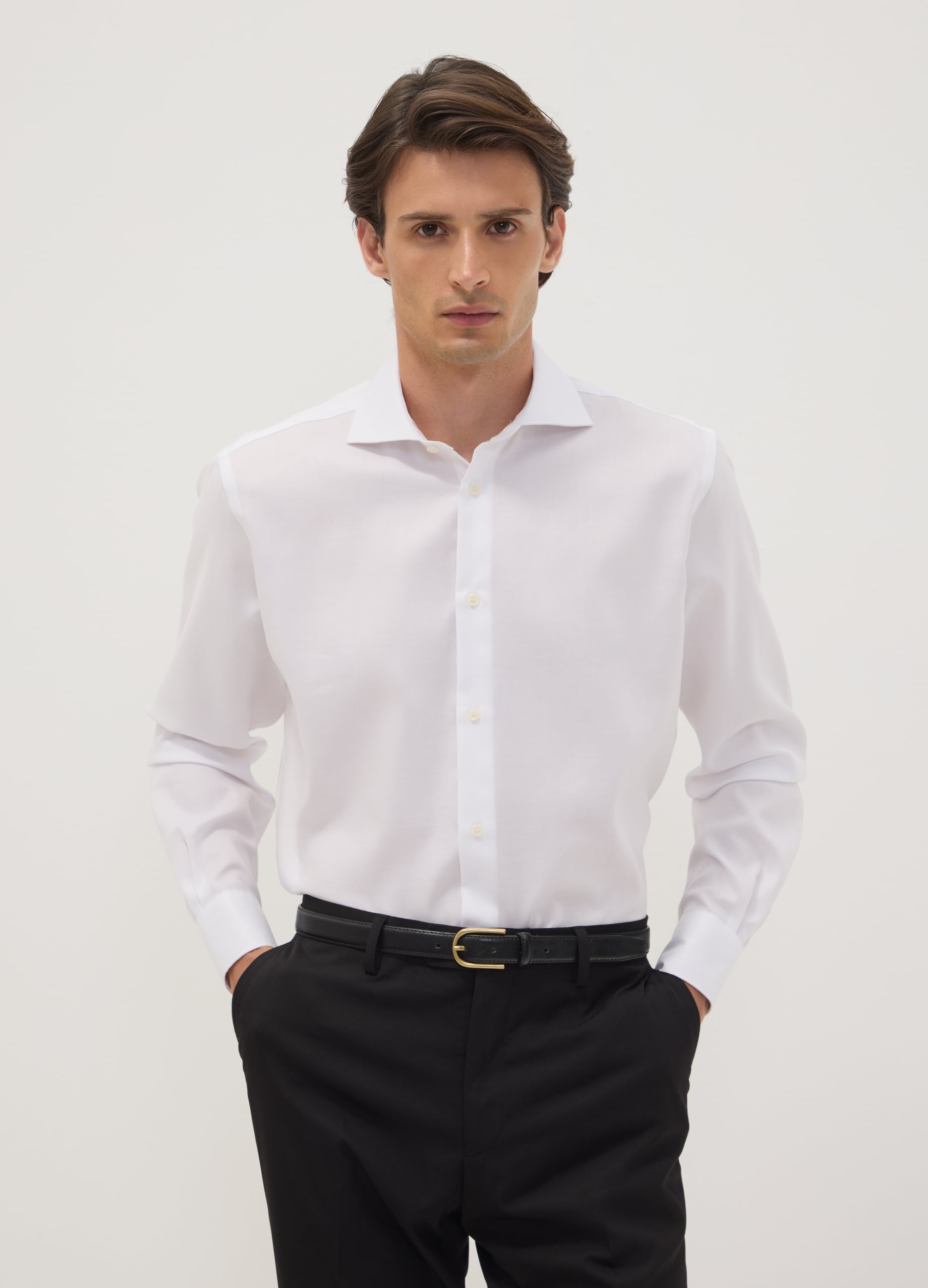 Camicia Bianca In Puro Cotone Con Collo Francese Regular Fit No Iron