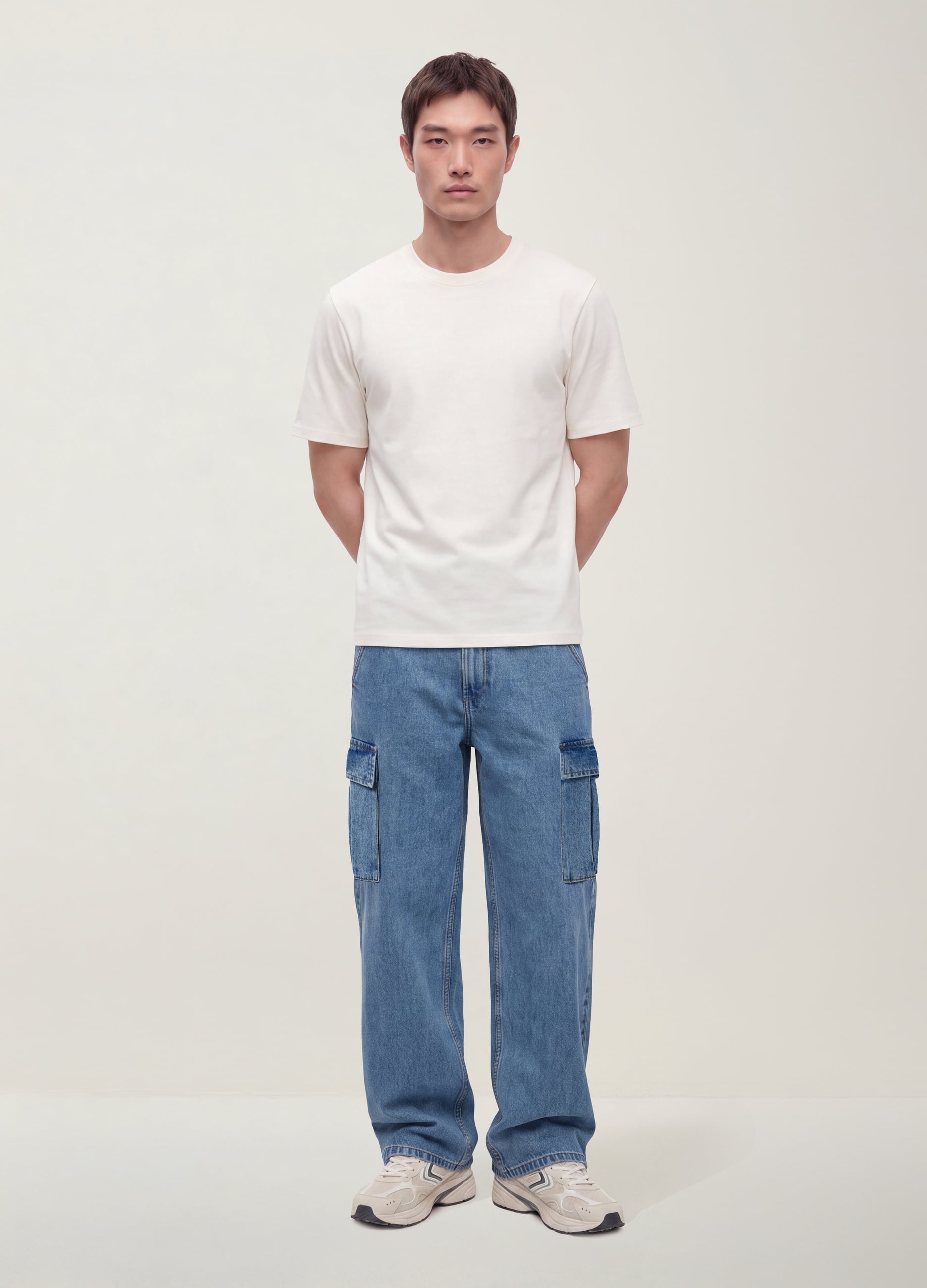 Jeans Cargo Blu In Puro Cotone Wide Leg