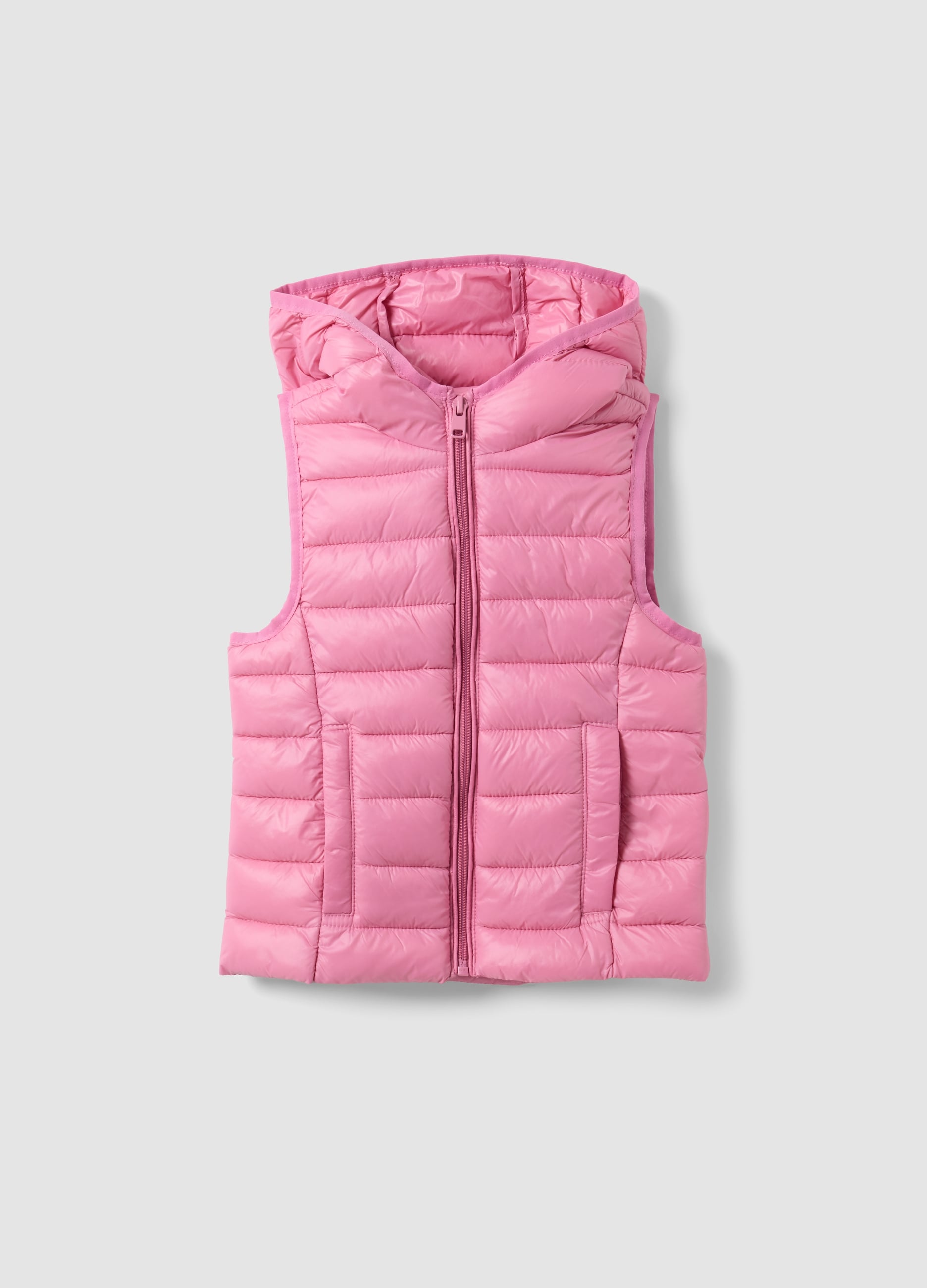 Gilet Rosa Imbottito Con Cappuccio E Zip Per Bambina