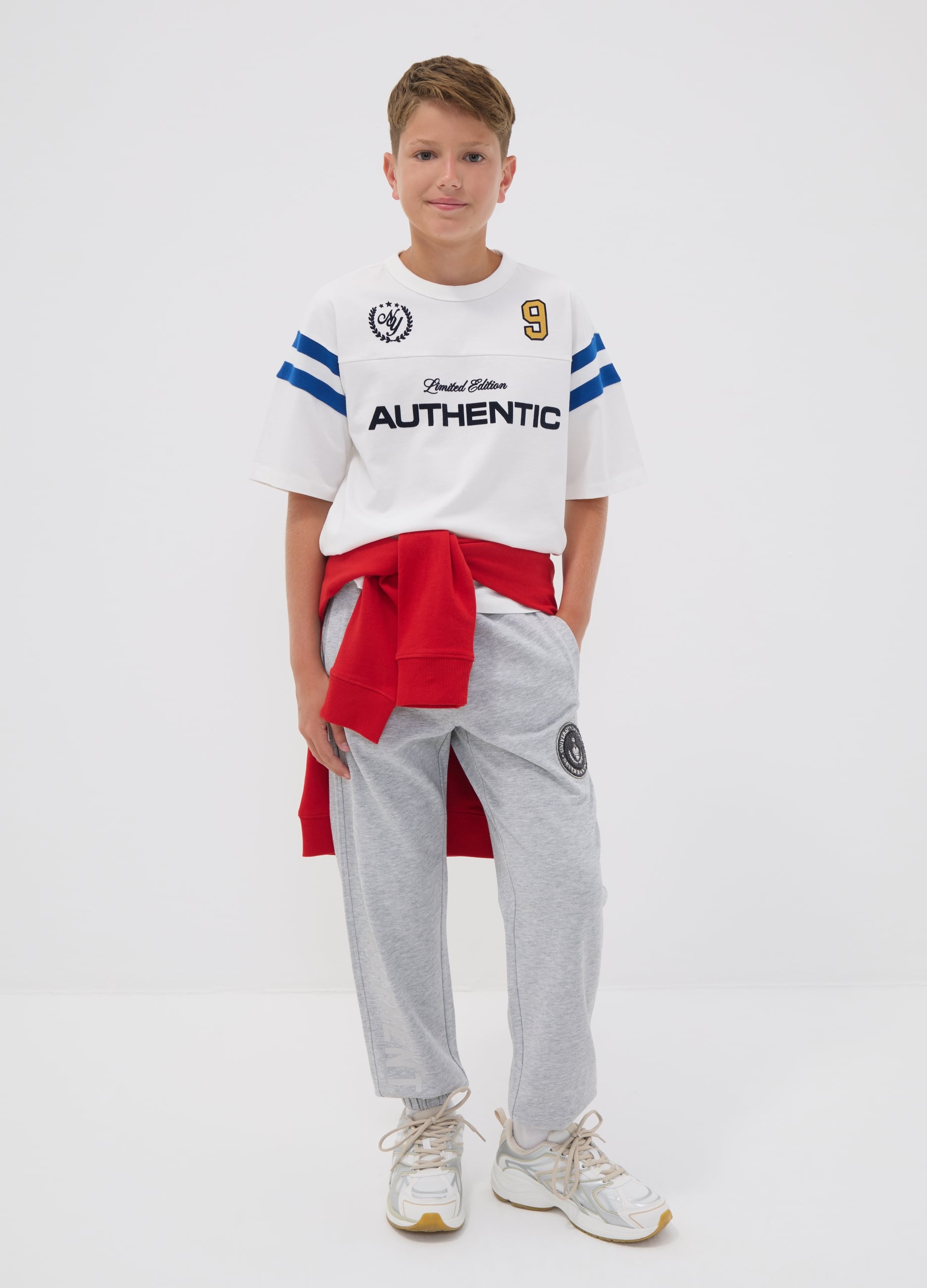 Jogger Grigi In Puro Cotone Con Stampa Comfort Fit Per Ragazzo