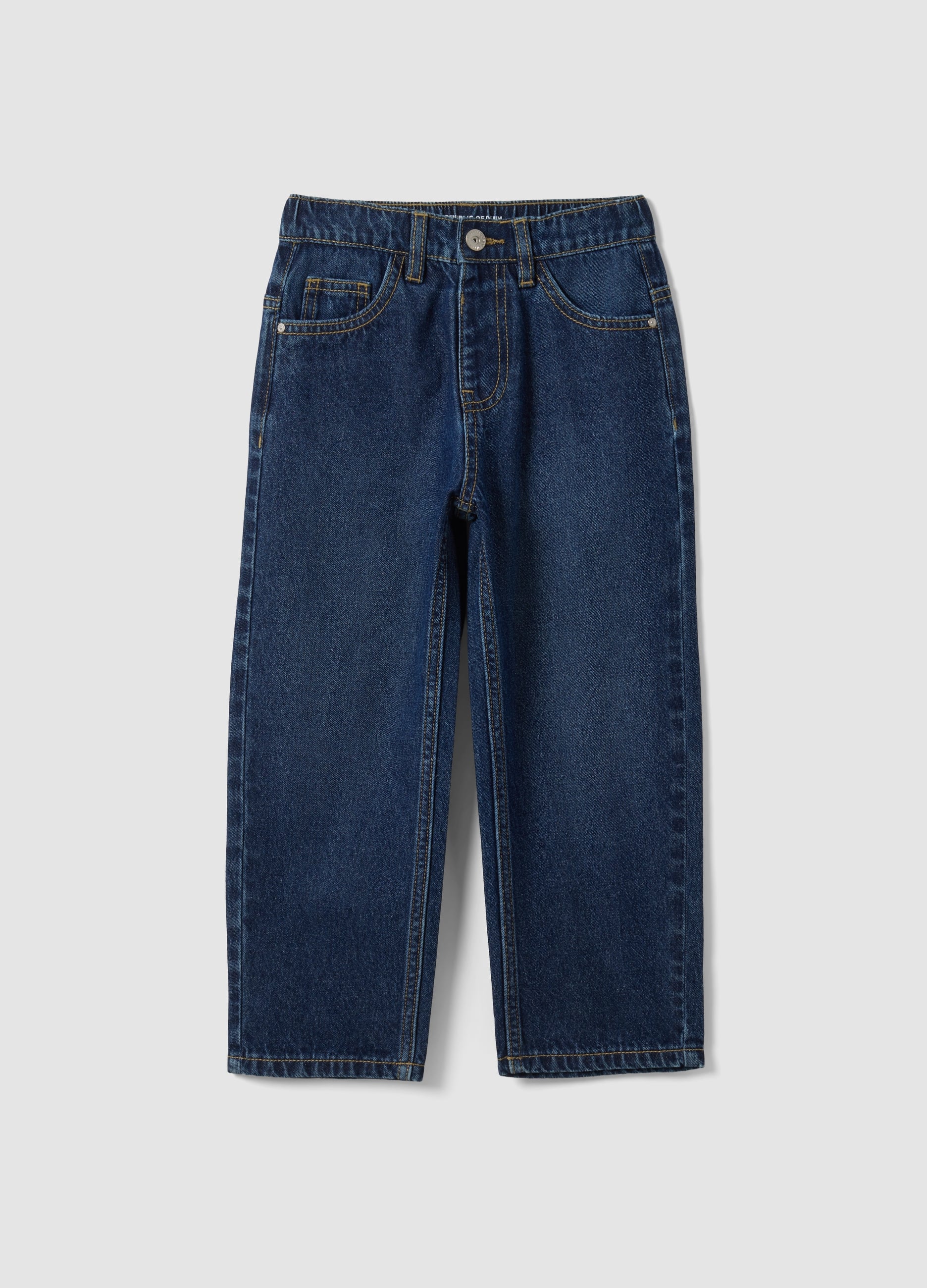 Jeans Blu Scuro In Puro Cotone Wide Leg Per Bambino