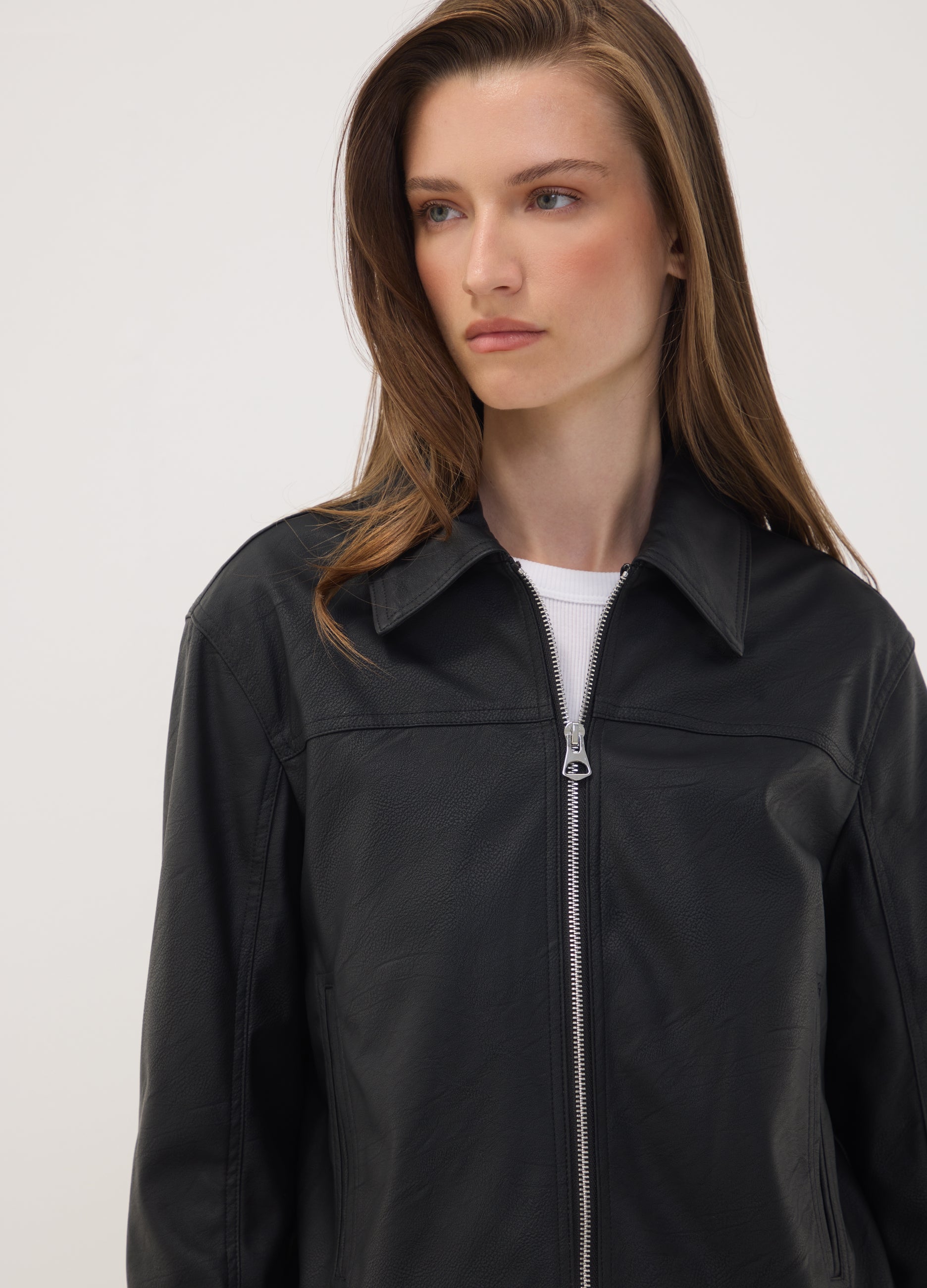 Giacca Nera Con Zip E Colletto Slim Fit