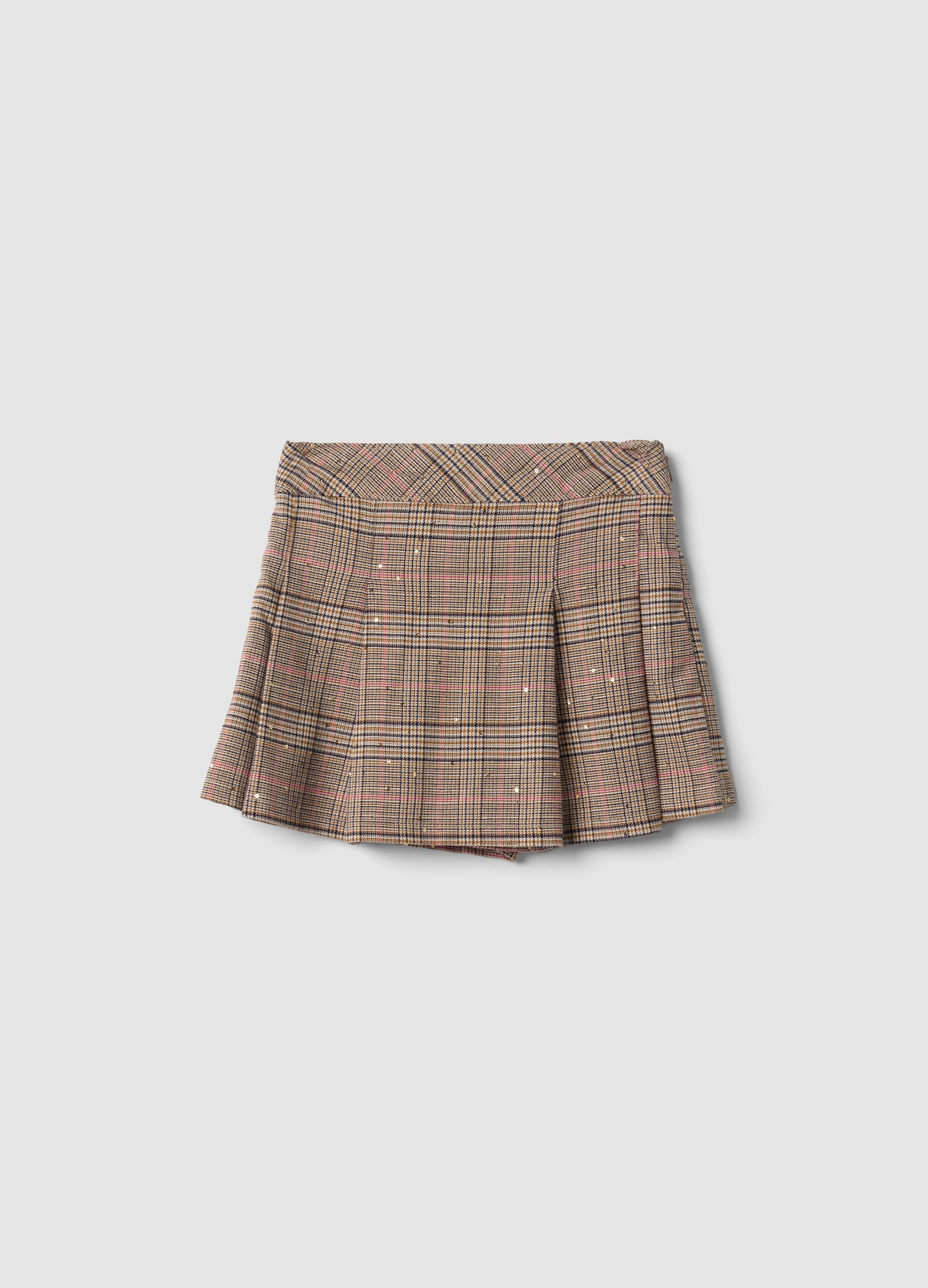 Gonna Pantalone Marrone In Viscosa Elasticizzata A Quadri Per Bambina