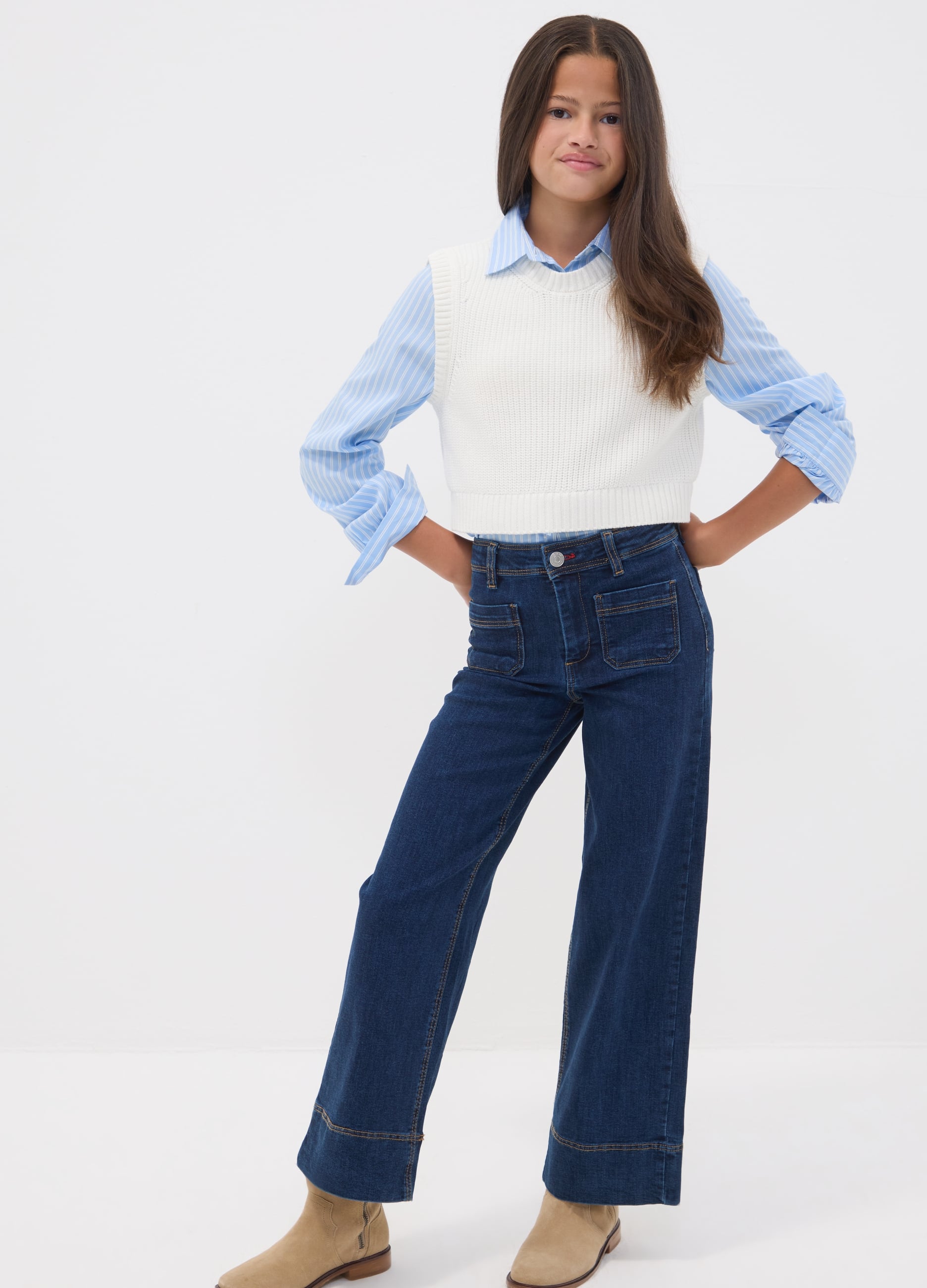 Jeans Blu Culotte In Cotone Elasticizzato Per Ragazza
