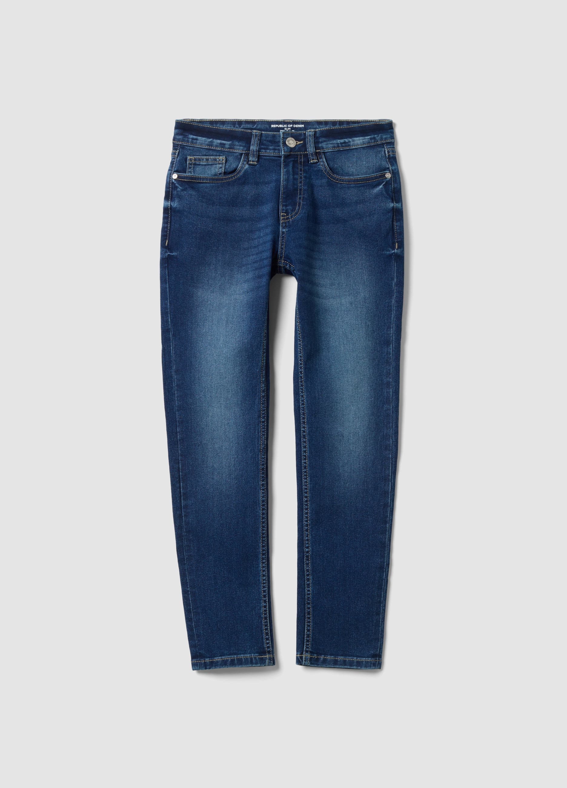 Jeans Blu In Cotone Elasticizzato Slim Fit Per Ragazzo