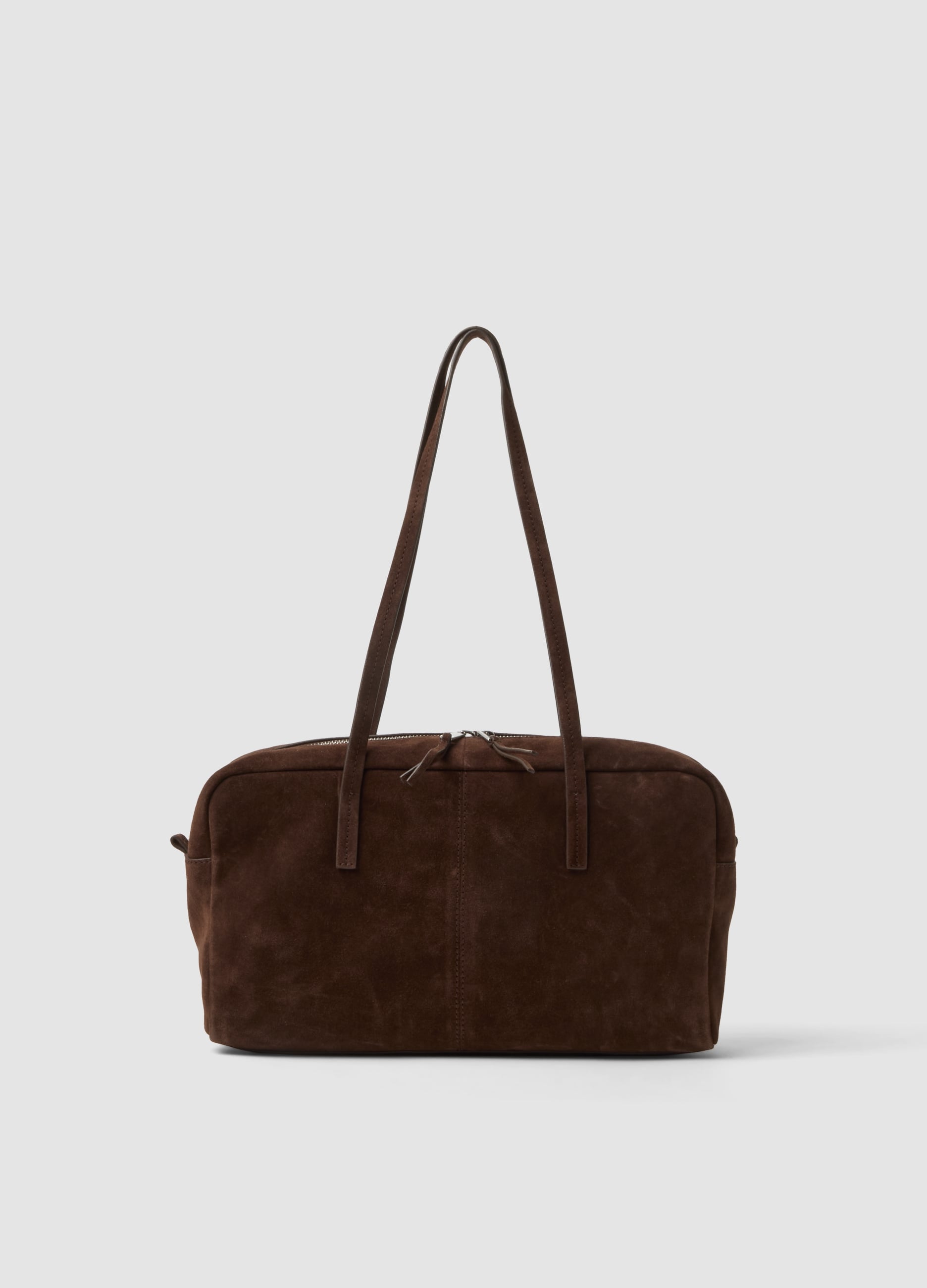 Borsa Marrone In Vera Pelle Con Doppi Manici E Zip