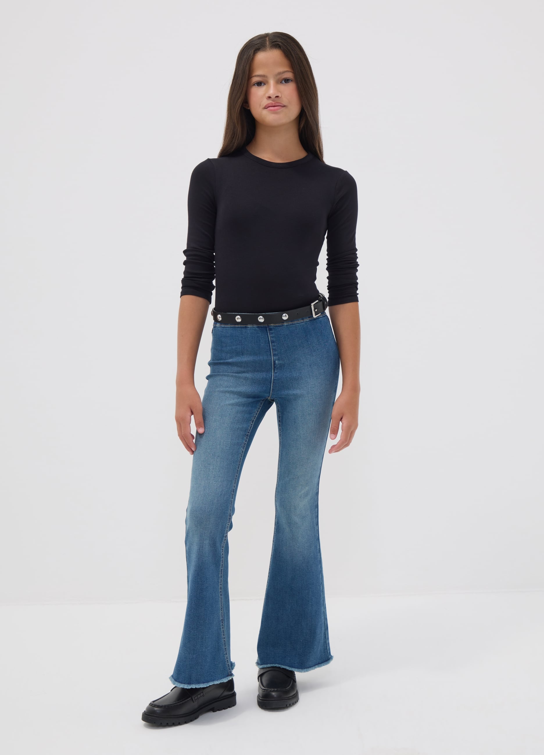 Jeggings Blu Flare In Cotone E Viscosa Elasticizzata Per Ragazza