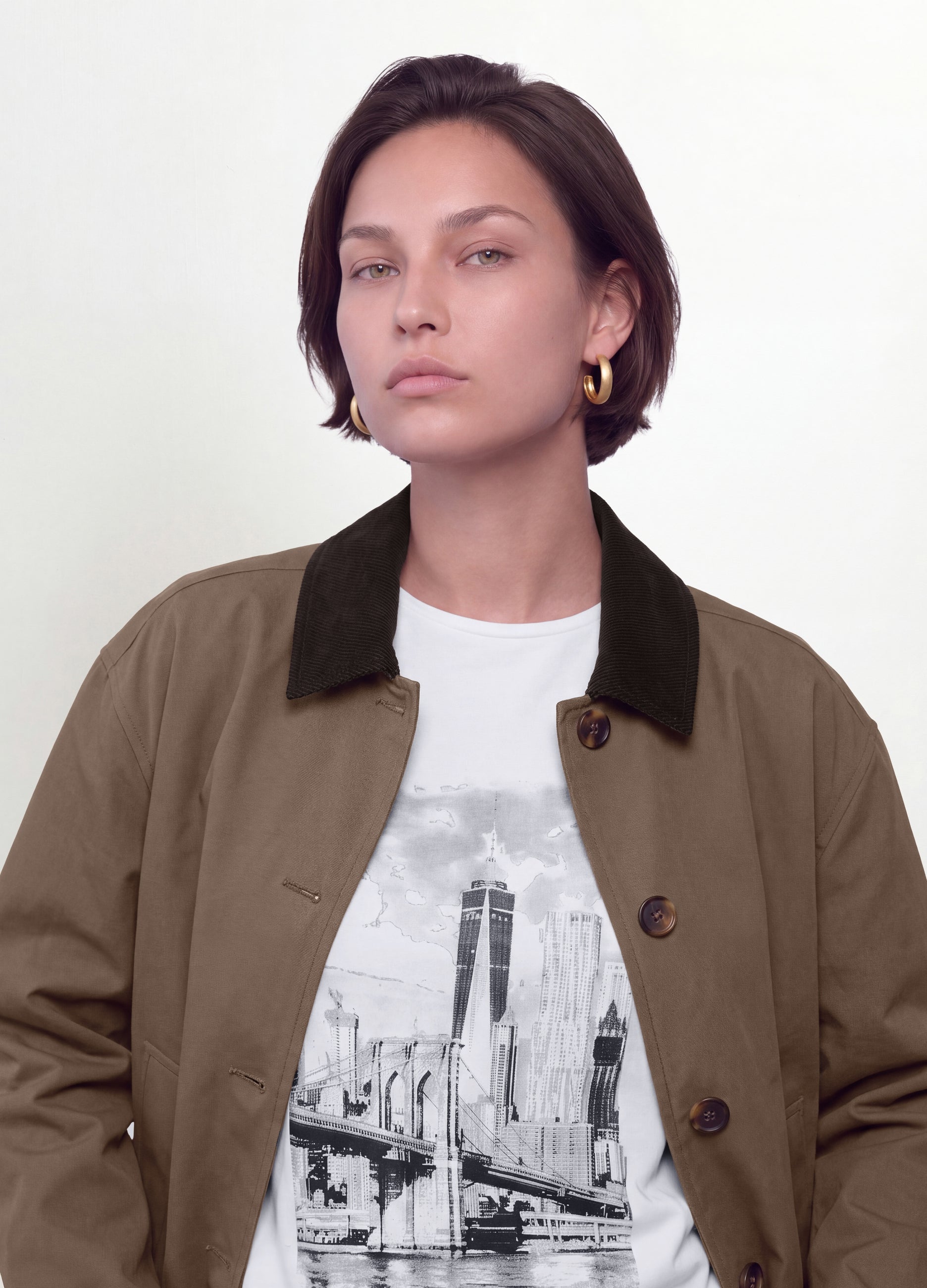 Giacca Marrone In Puro Cotone Con Colletto A Contrasto Regular Fit