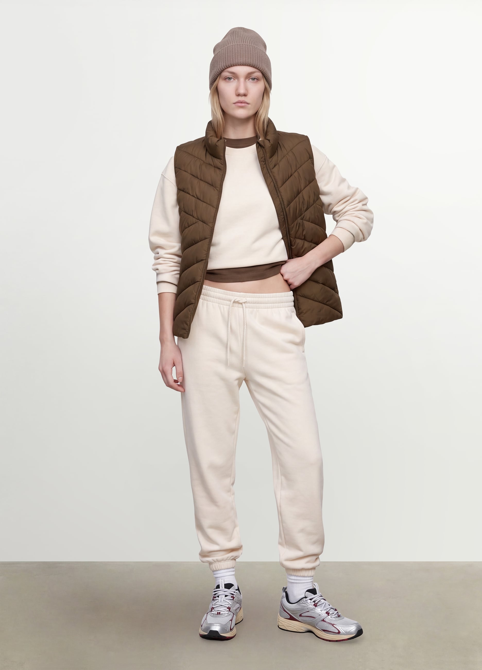 Gilet Ultralight Verde Trapuntato Con Zip E Collo Alto