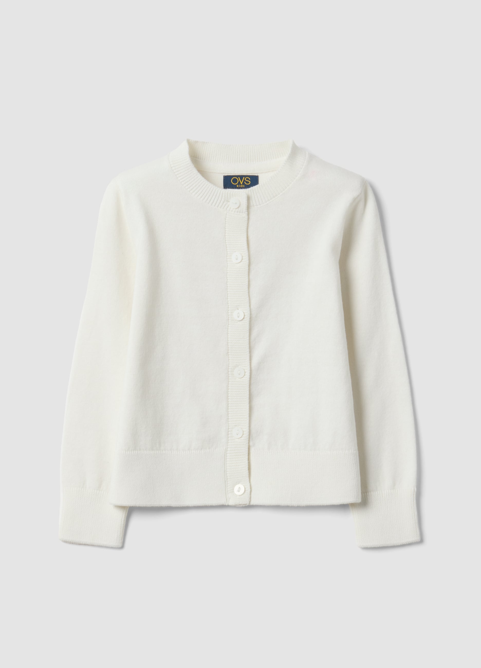 Cardigan Bianco In Misto Cotone A Girocollo Regular Fit Per Bambina