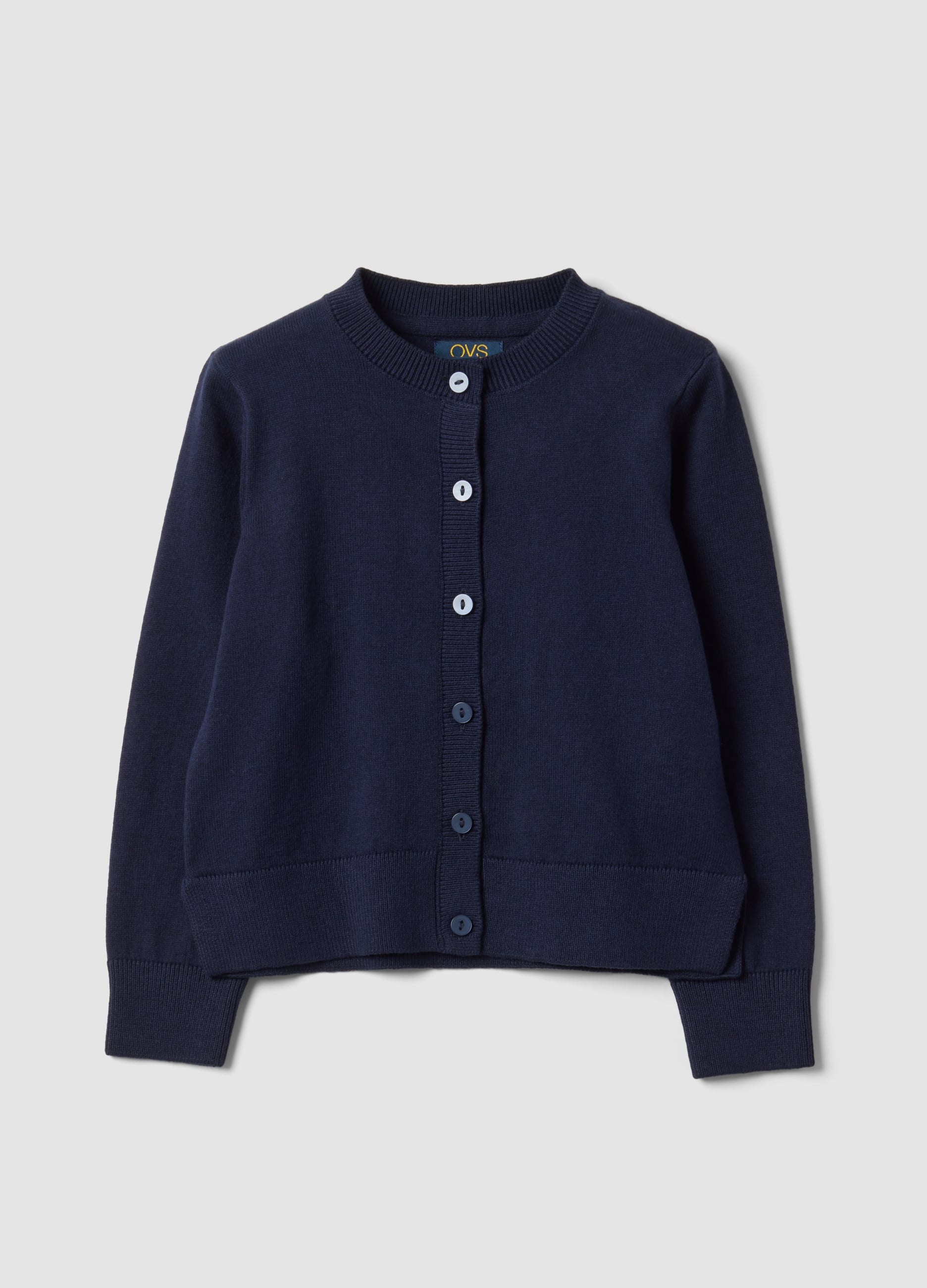 Cardigan Blu In Misto Cotone A Girocollo Regular Fit Per Bambina
