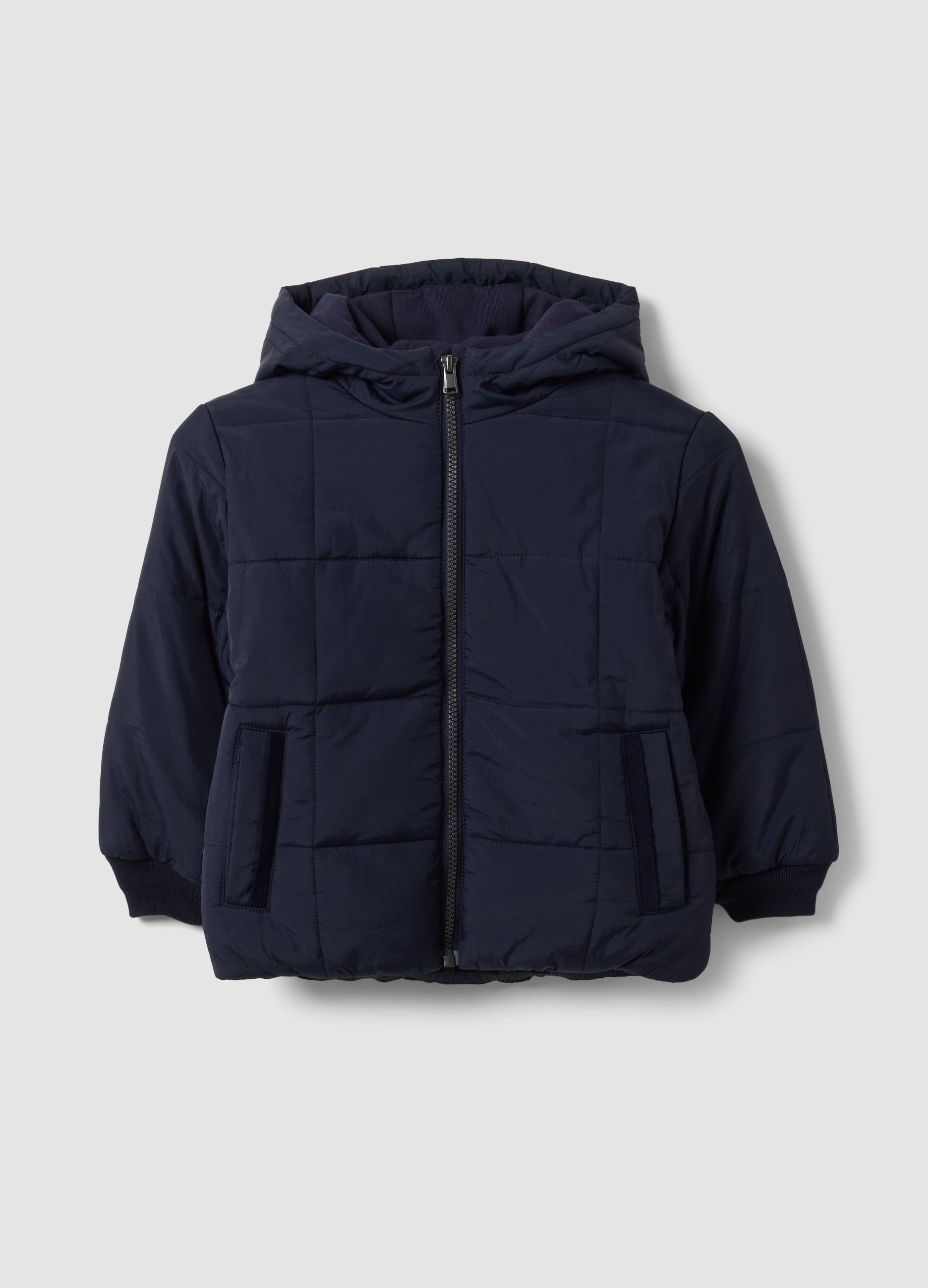Giubbotto Blu Navy Imbottito Con Cappuccio E Zip Per Bambino