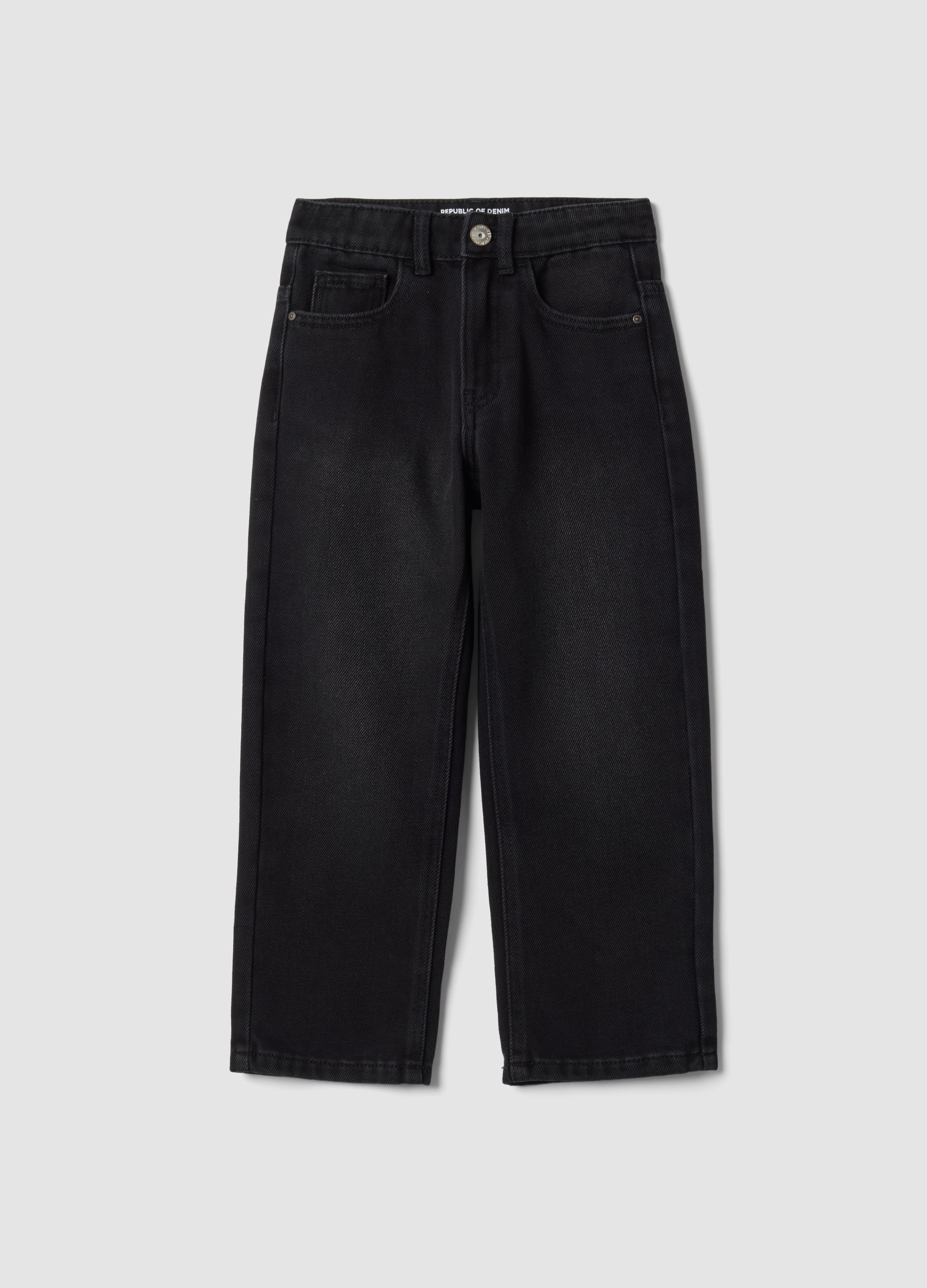 Jeans Neri Wide Leg In Misto Cotone E Viscosa Per Bambino
