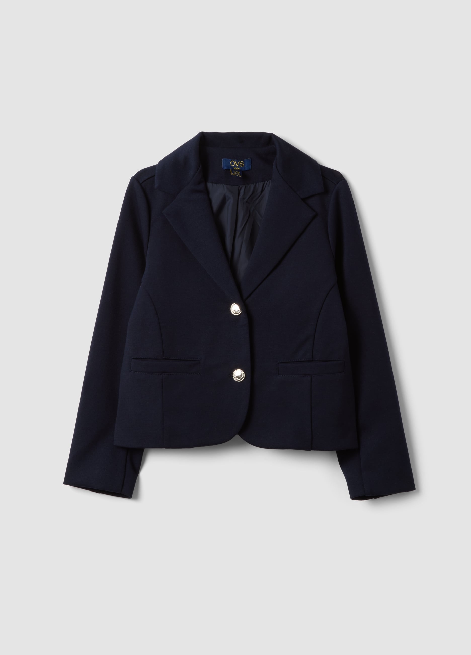 Blazer Blu In Punto Milano Di Viscosa Elasticizzata Foderata Per Bambina