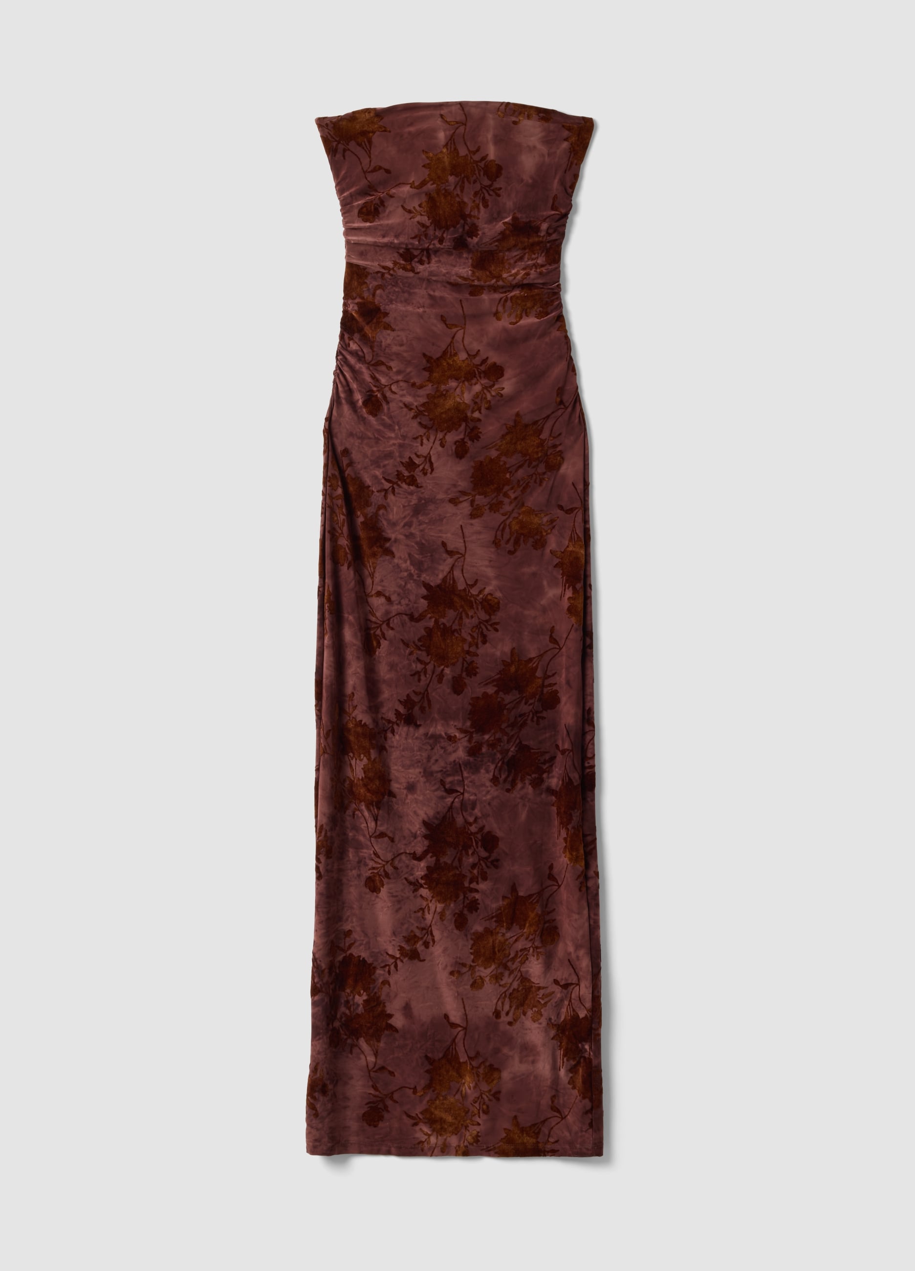 Abito Fitted Lungo Rosso In Tessuto Elasticizzato A Fiori