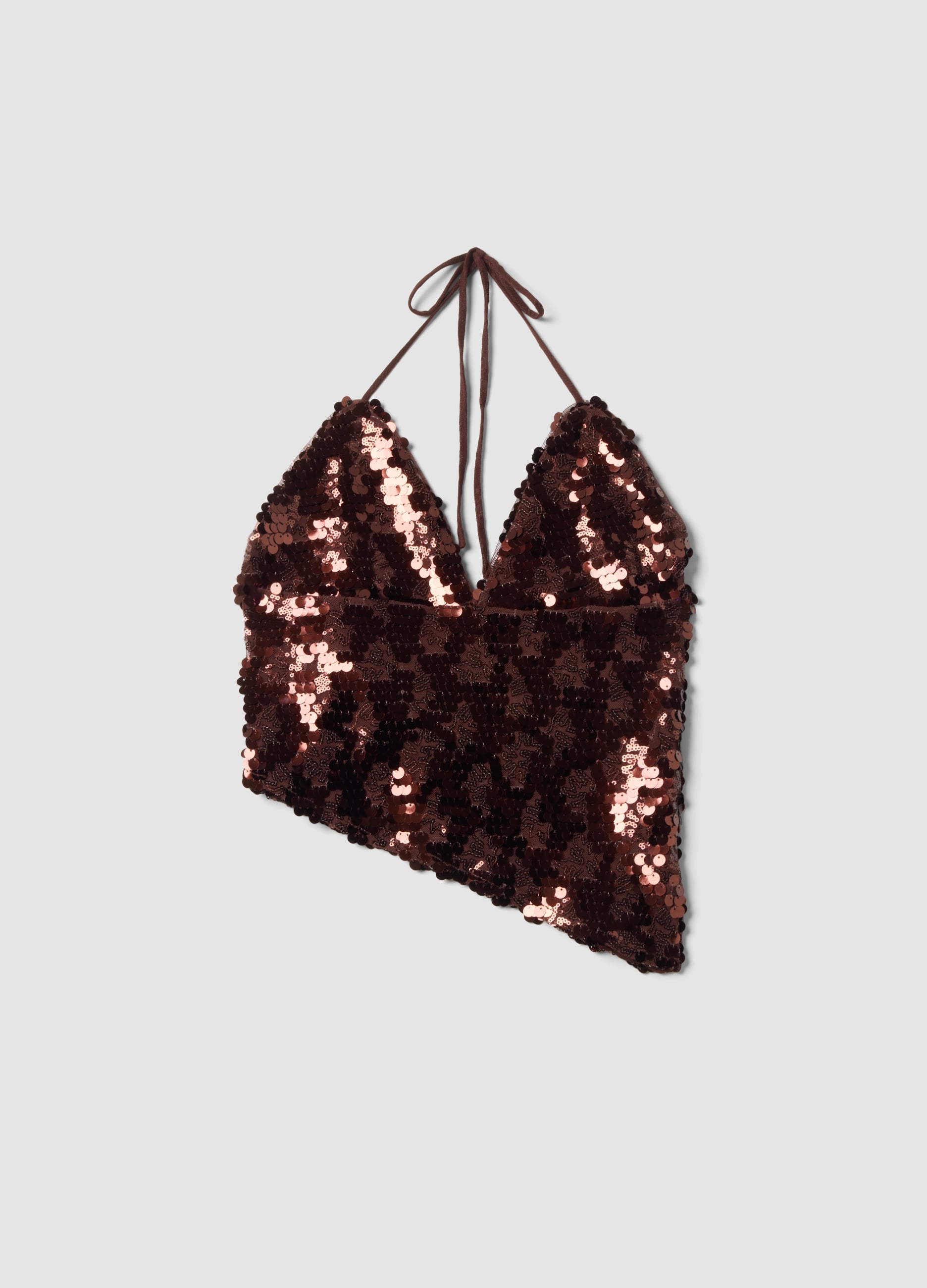 Top Marrone In Tessuto Elasticizzato Con Paillettes