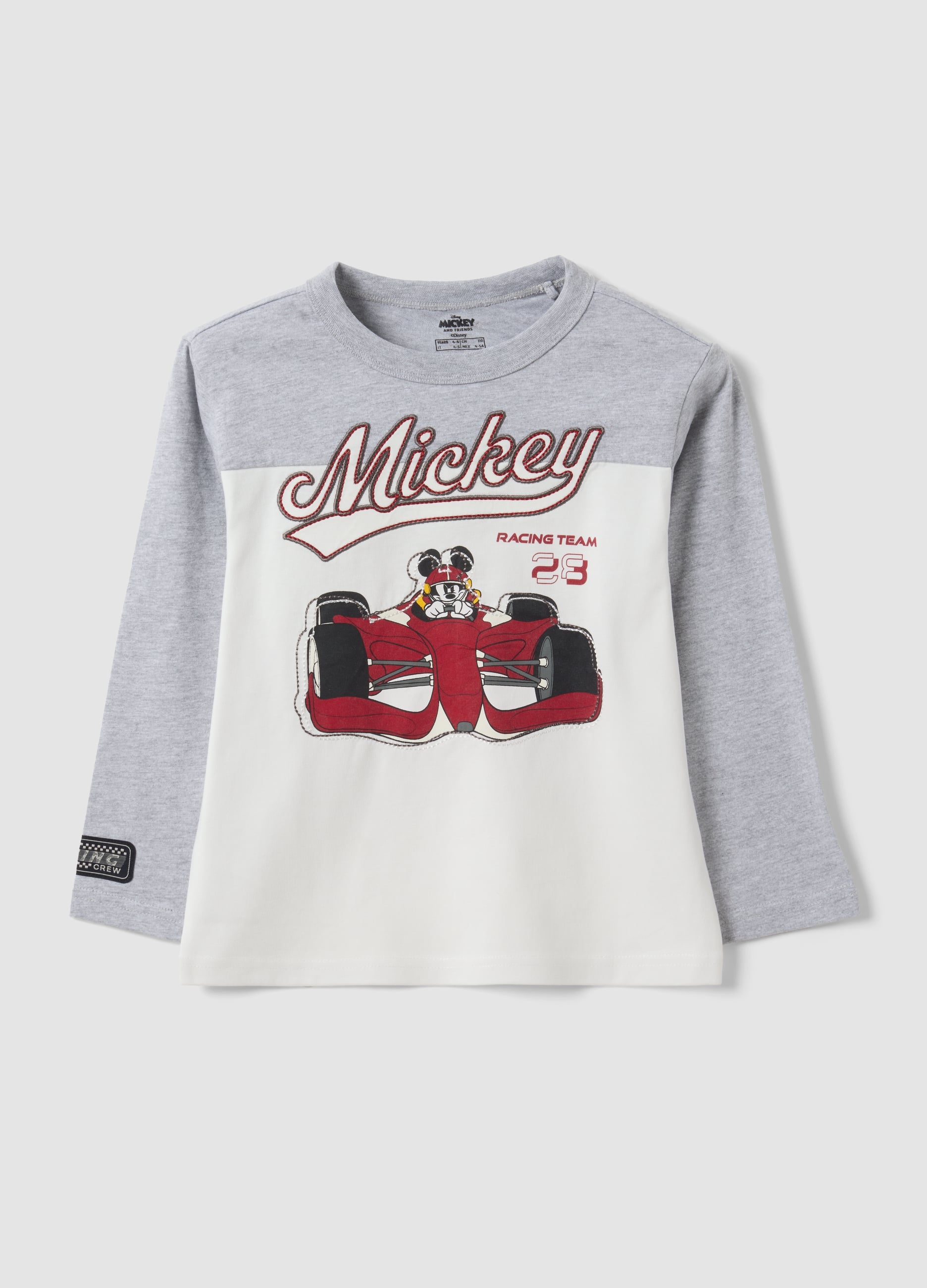 T-shirt Grigia In Puro Cotone Con Girocollo E Stampa Mickey Per Bambino