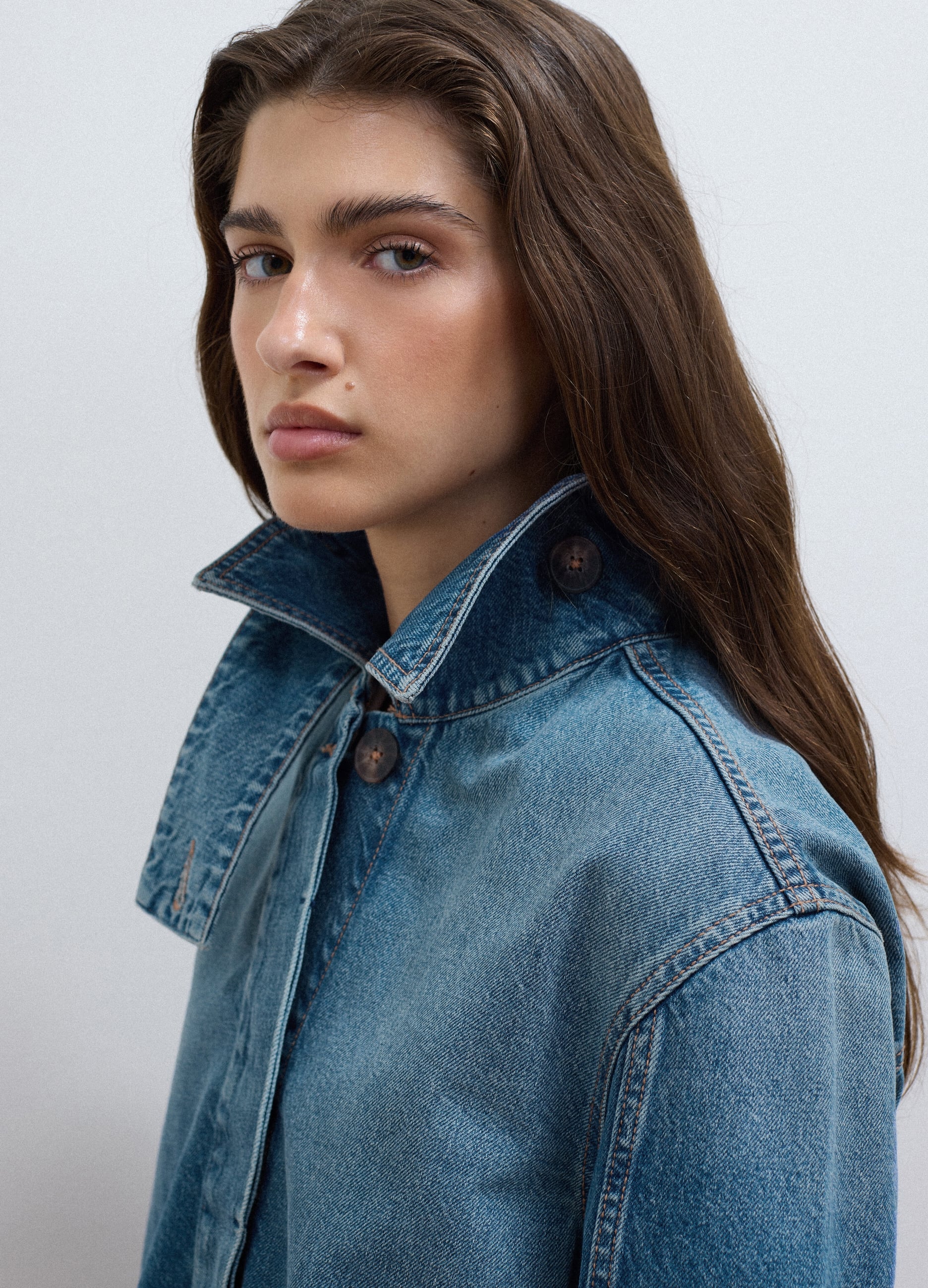 Giacca Blu In Denim Di Puro Cotone Over Fit
