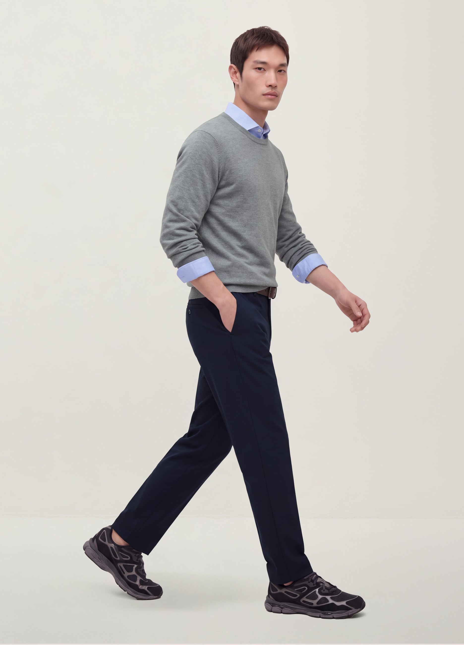 Pantaloni Chino Blu In Twill Di Viscosa Elasticizzata Slim Fit