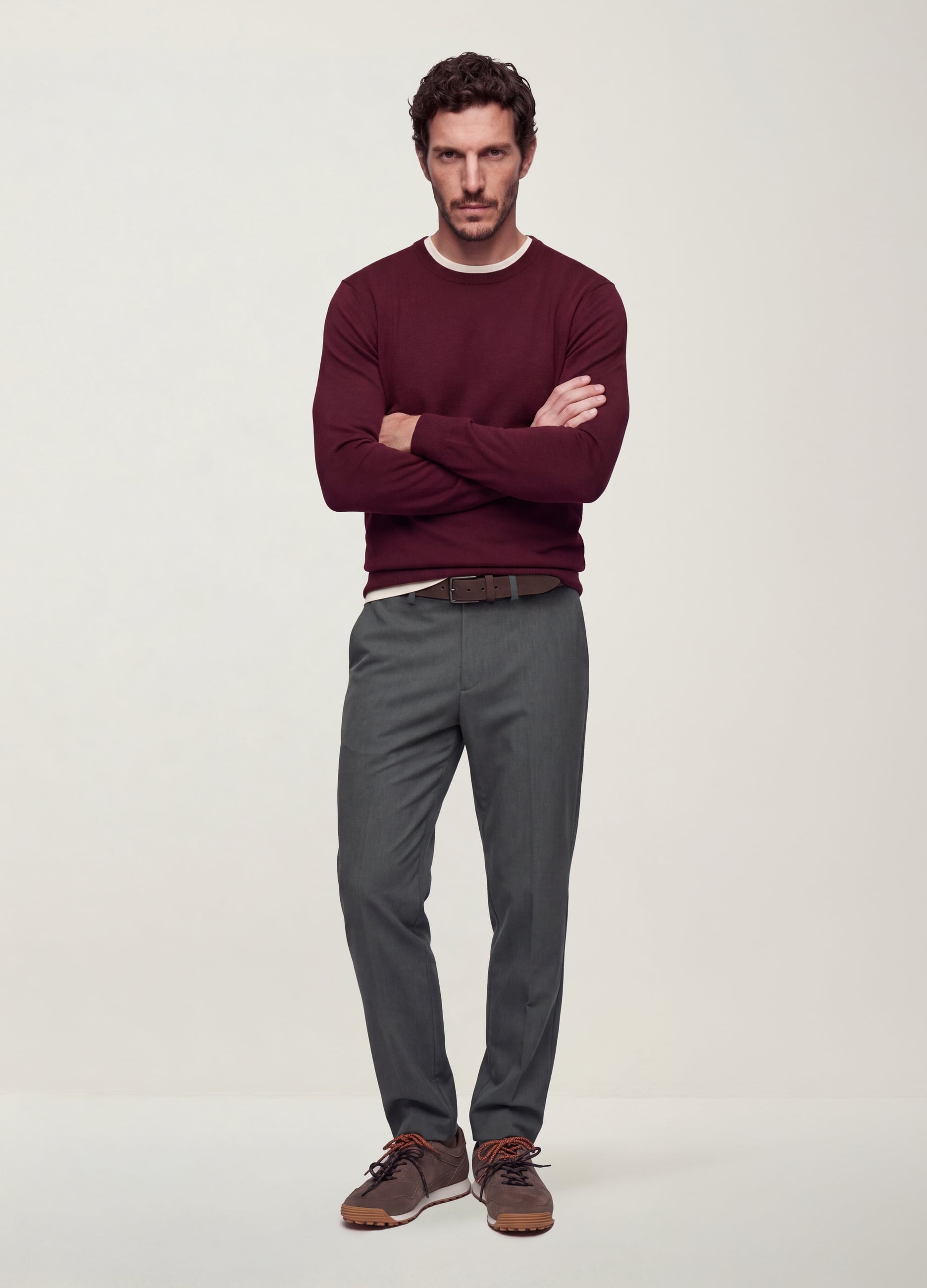 Pantaloni Chino Grigi In Twill Di Viscosa Elasticizzata Slim Fit