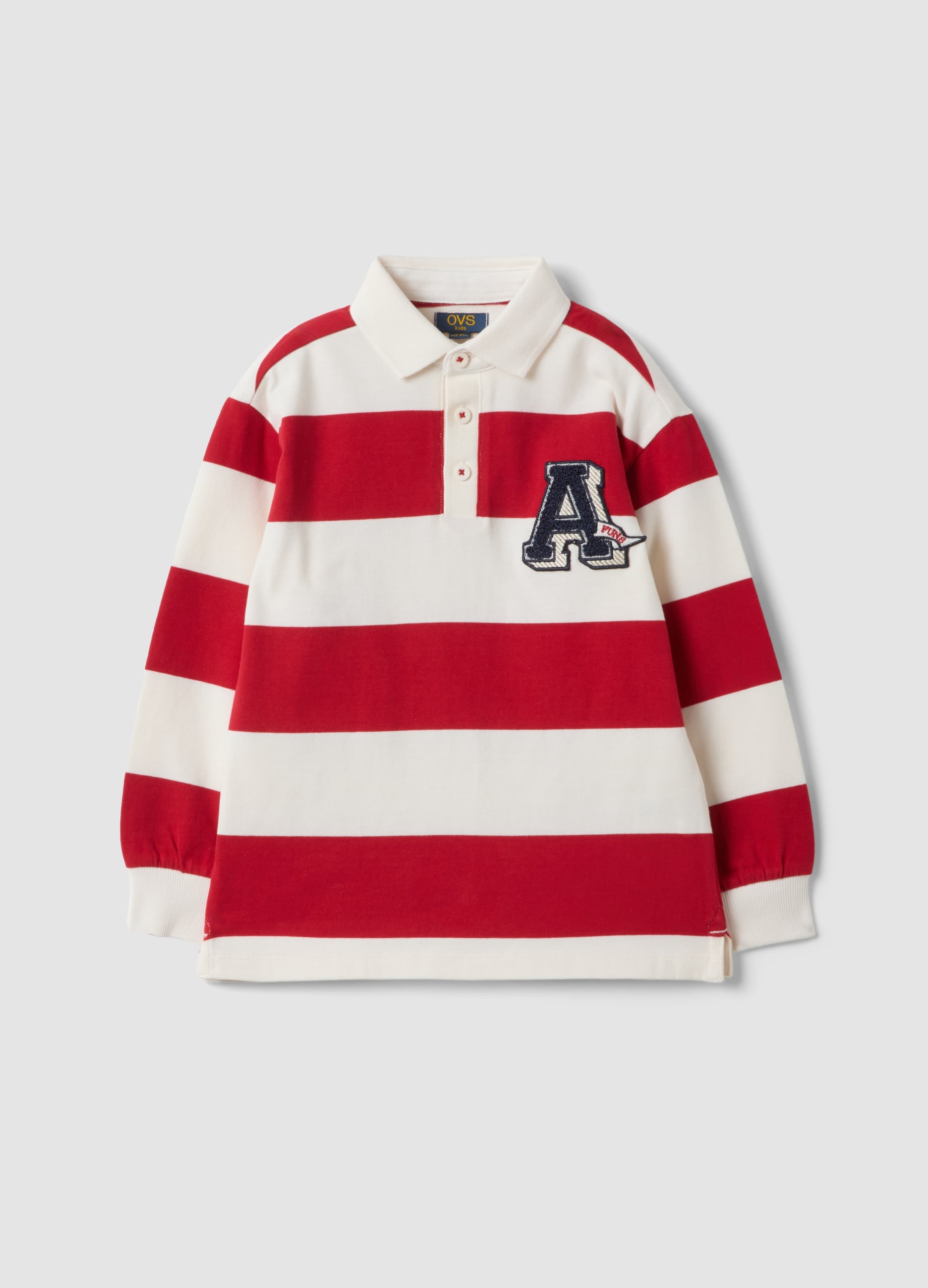 Polo Rossa In Puro Cotone A Righe Con Colletto Classico Per Bambino