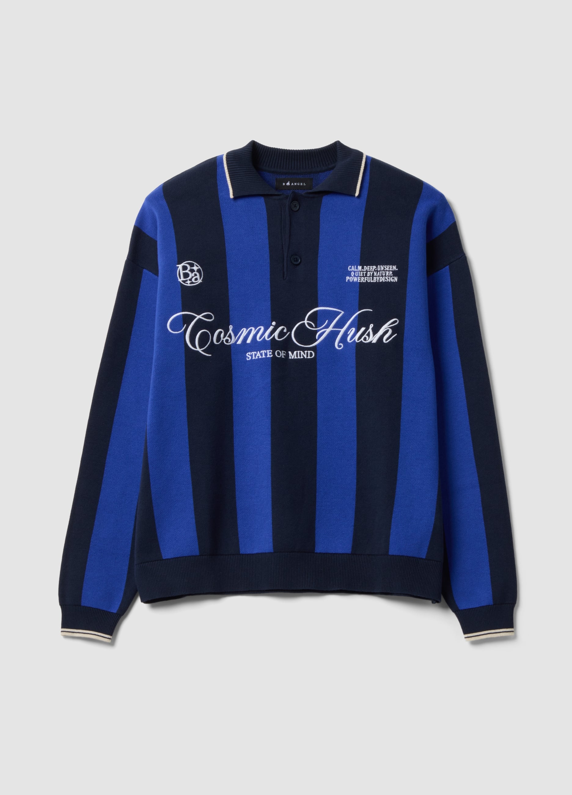 Maglia Blu E Nera In Puro Cotone Con Colletto Polo Over Fit