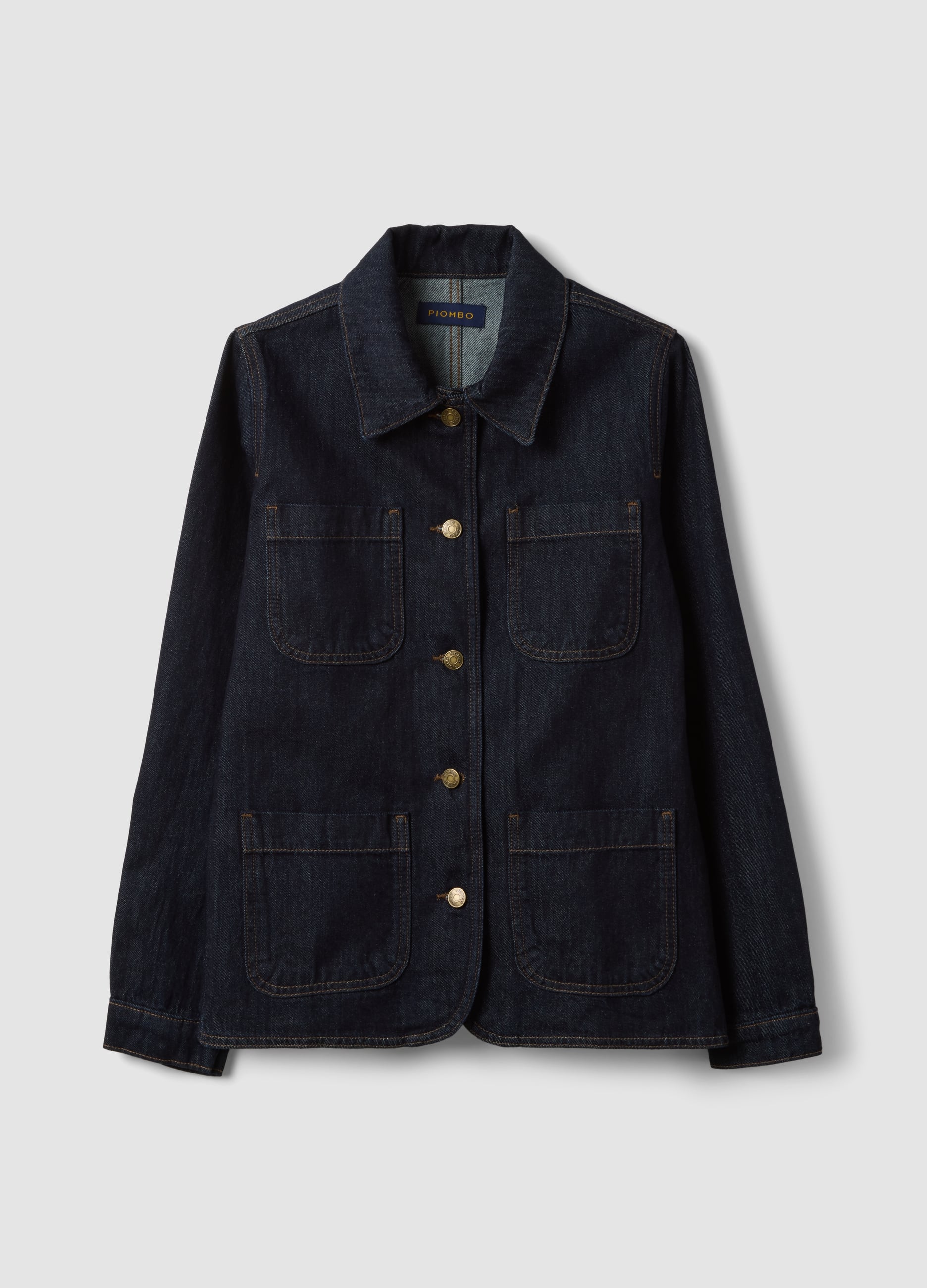 Giacca In Denim Blu In Puro Cotone Regular Fit Con Bottoni