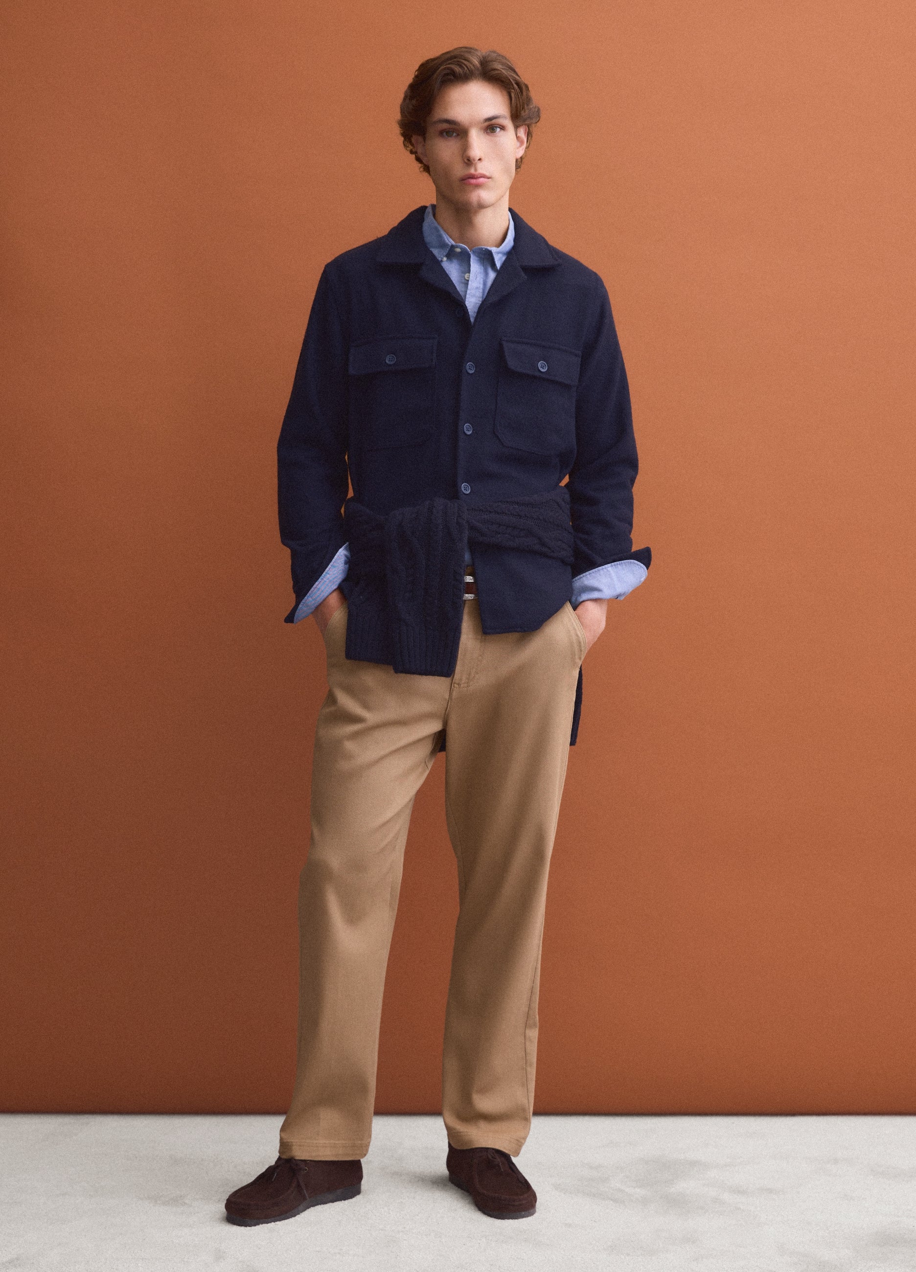 Pantaloni Chino Marroni In Cotone Elasticizzato Straight Fit