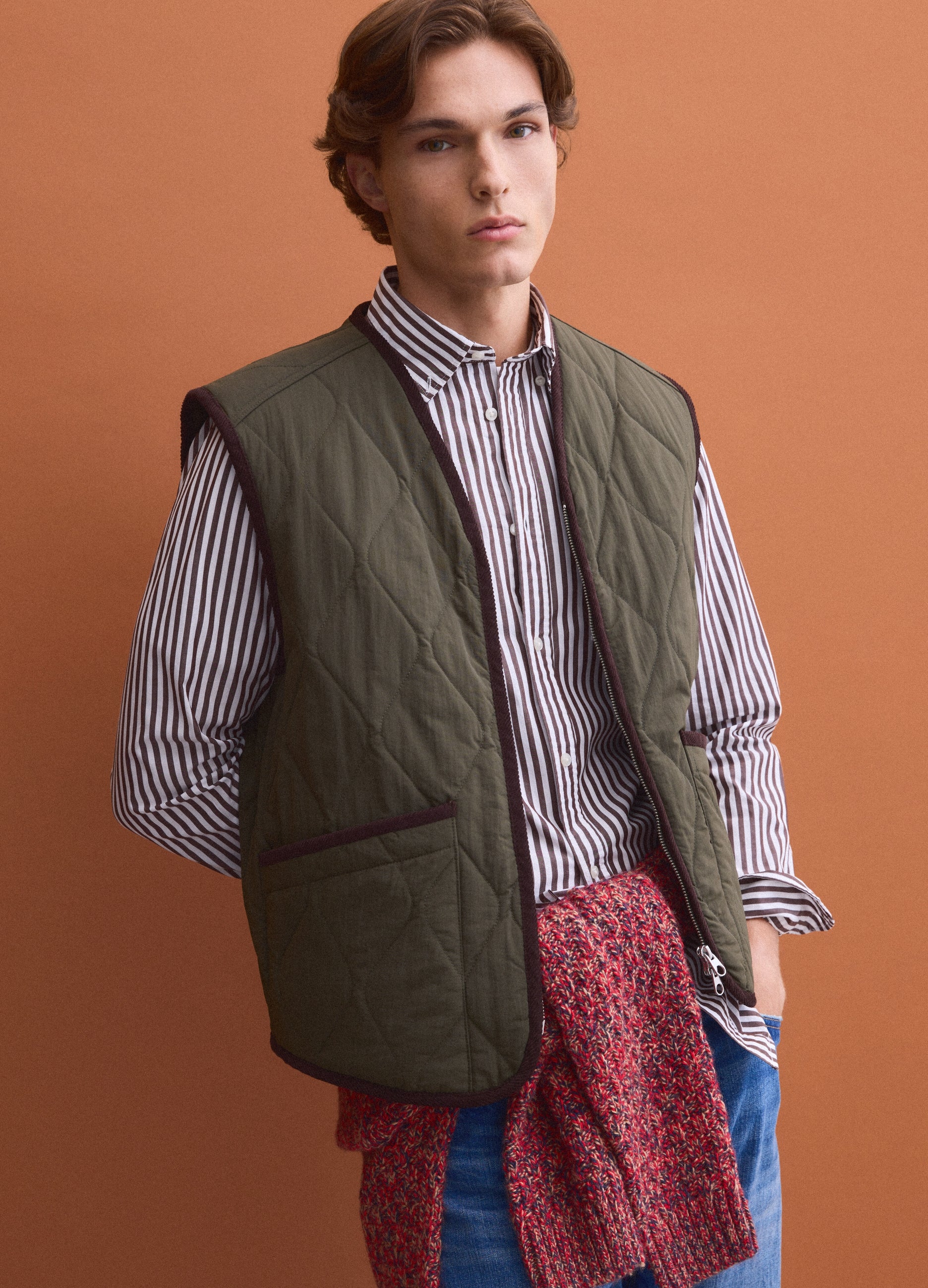 Gilet Verde Trapuntato Con Zip Regular Fit