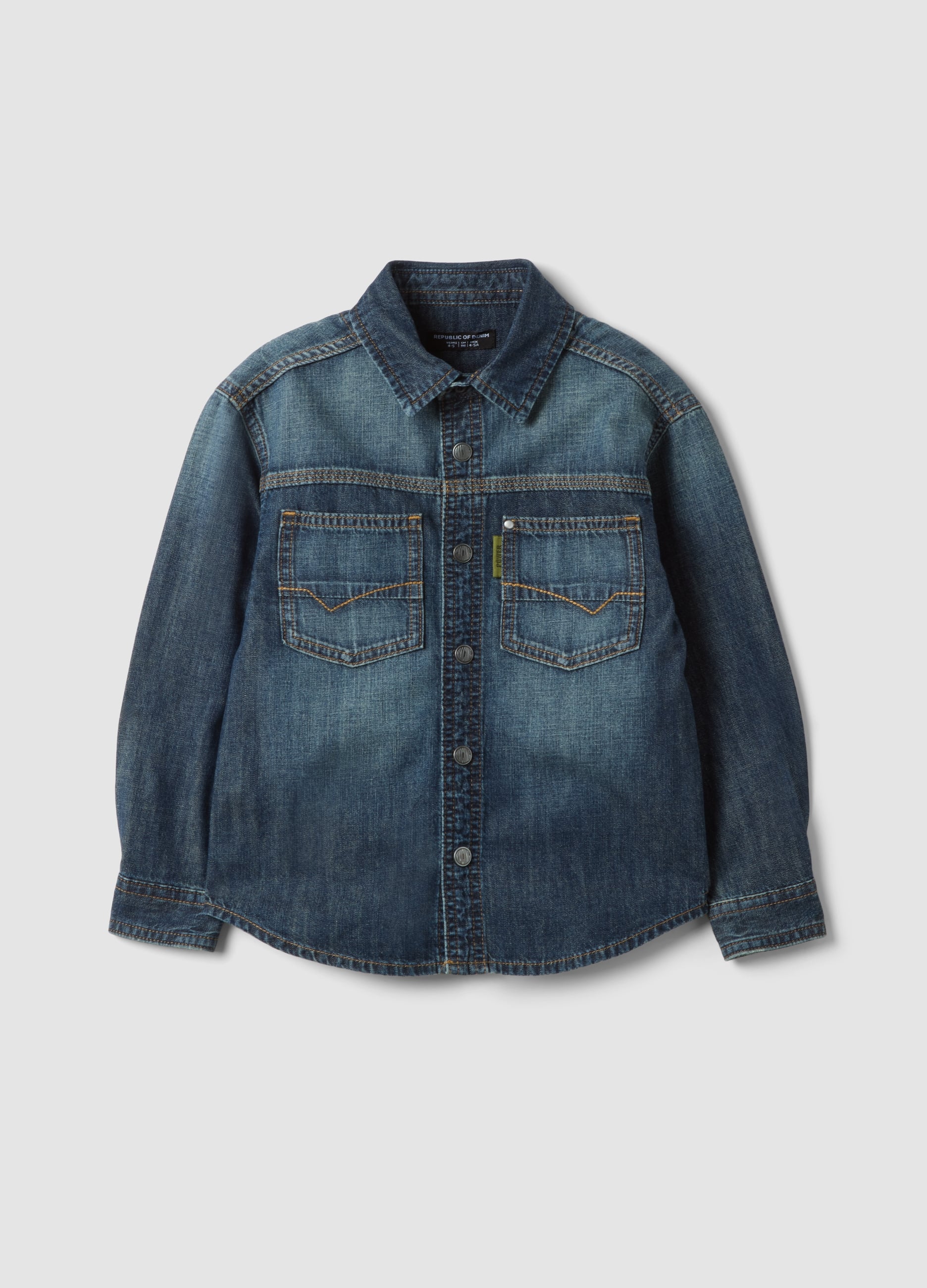 Camicia Blu In Puro Cotone Con Colletto Classico Per Bambino