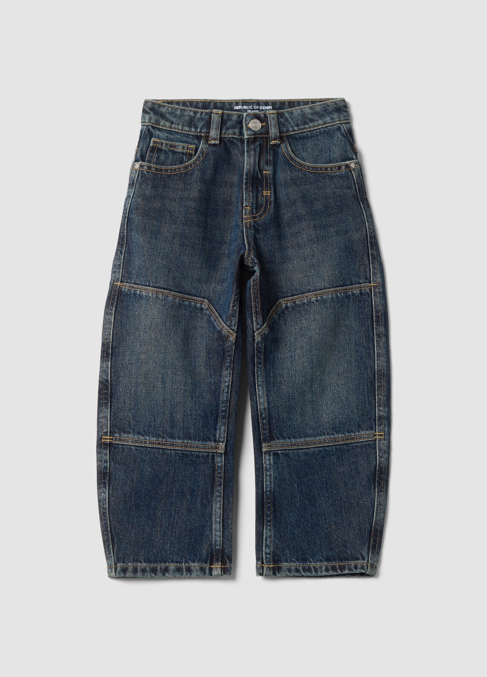 Jeans Blu In Puro Cotone Relaxed Fit Per Bambino