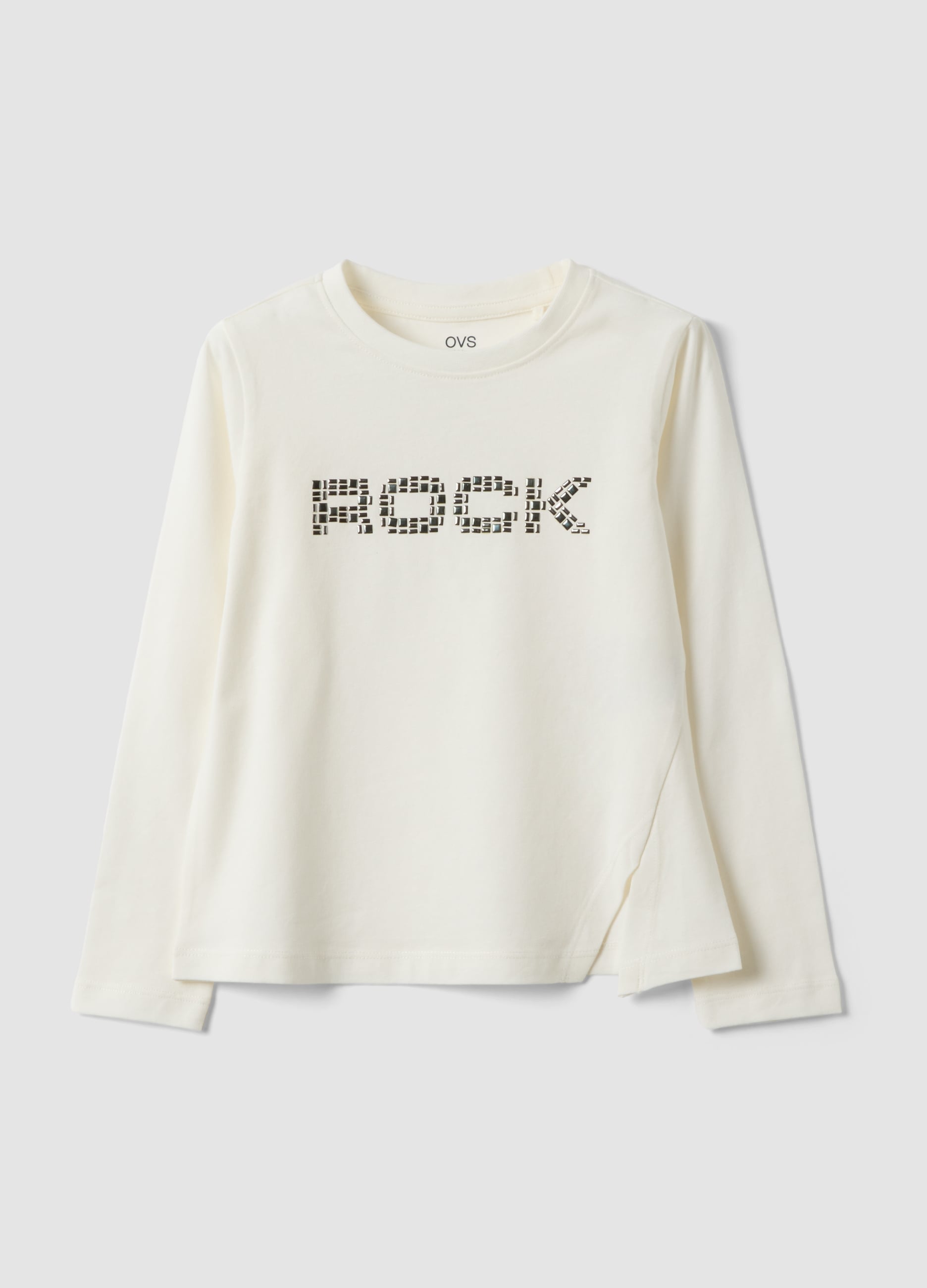 T-shirt Bianca In Cotone Elasticizzato Con Borchie Per Bambina