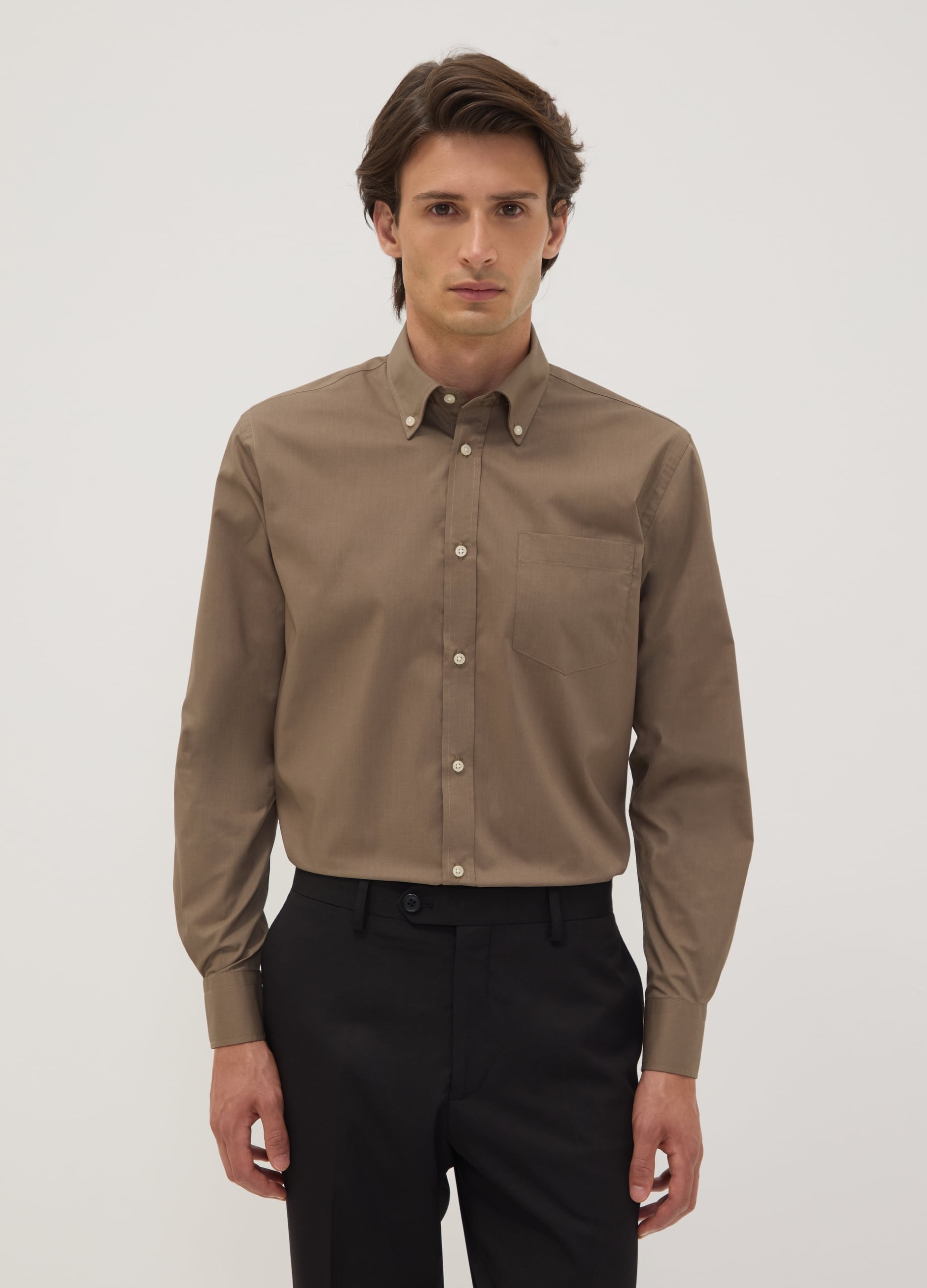 Camicia Marrone Regular Fit Con Collo Button-down Easy Iron