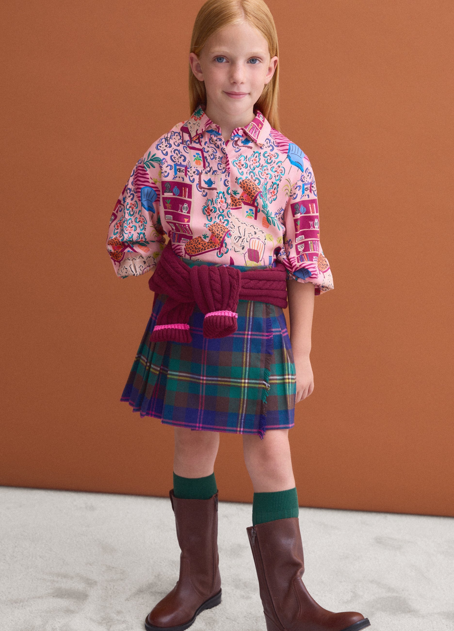 Gonna Multicolor In Viscosa Elasticizzata A Quadri Per Bambina